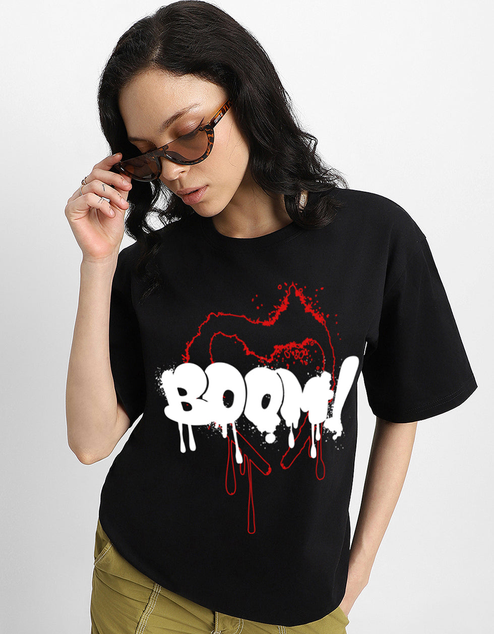 Boom Women's Black Front Typographic Printed Tshirt