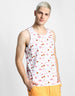 White & Pink Mushroom Printed Gym Vest