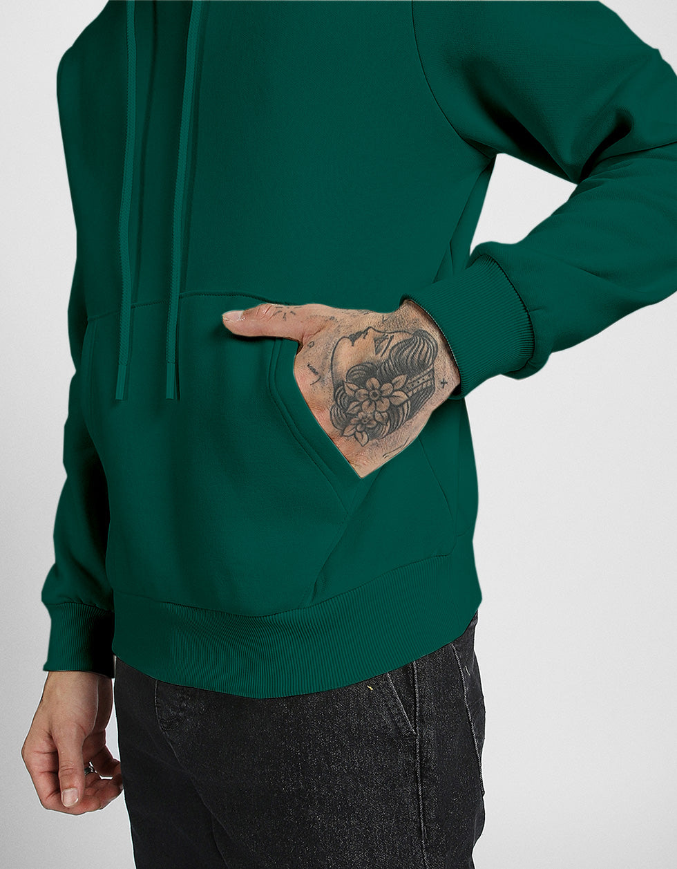 Dark Green Plain Regular Fit Hoodie