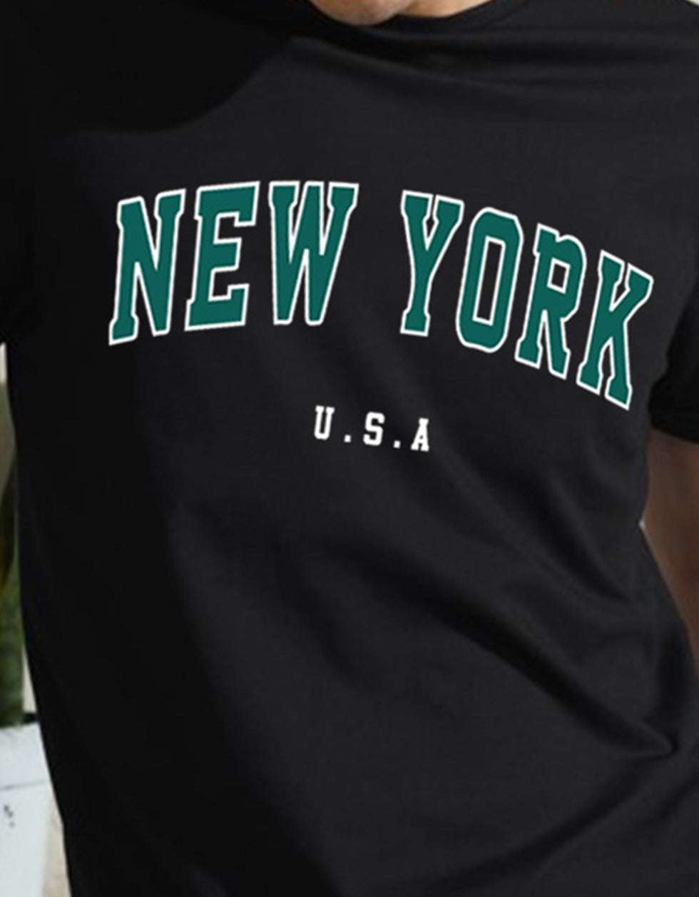 New York Black Regular Fit Printed T-shirt