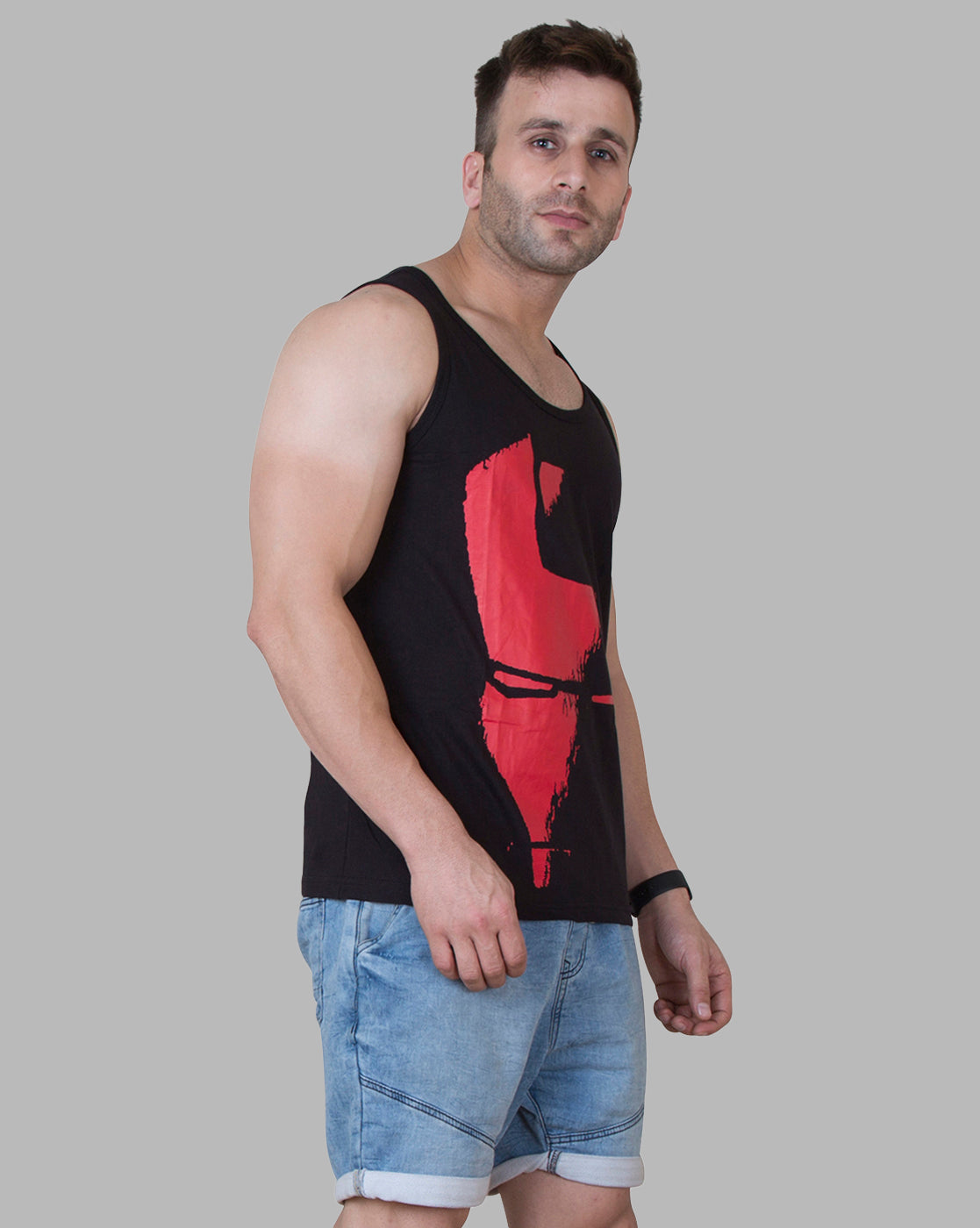 Black Halfmask Printed Gym Vest