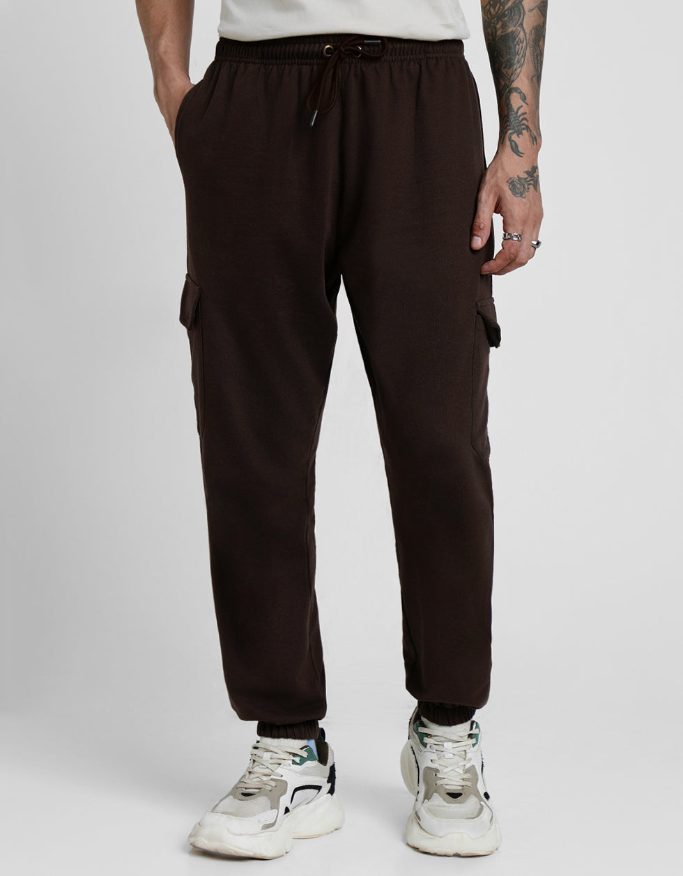 Brown Solid Baggy Fit Cargo Pants