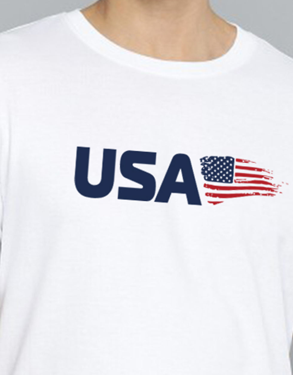 USA White Regular Fit Printed T-shirt