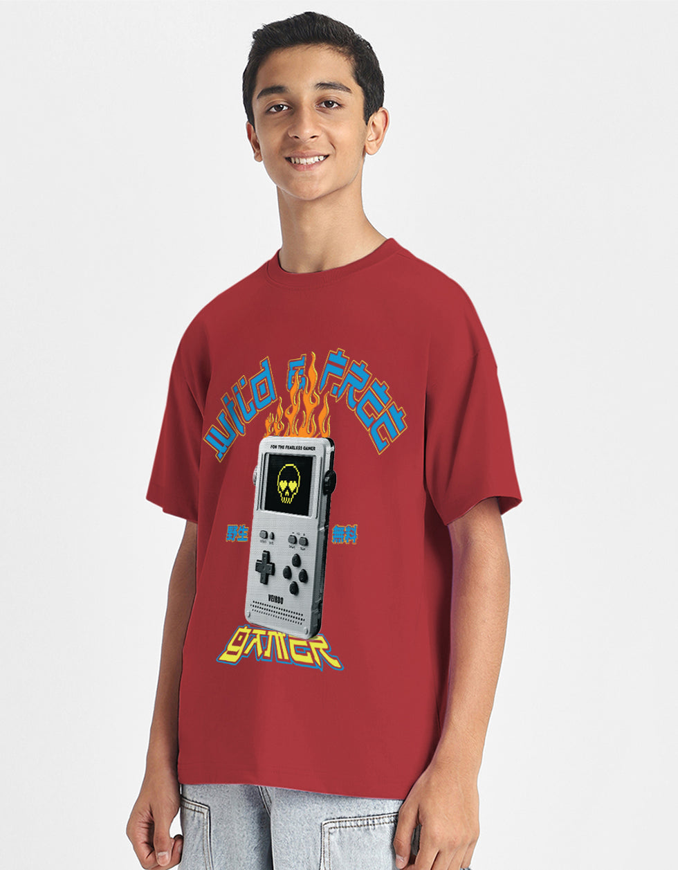 Wild Free Red Oversized Graphic Printed Boys T-shirt