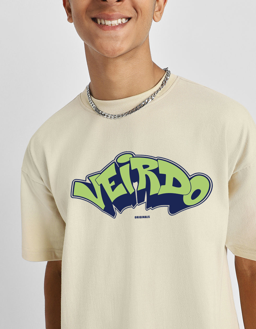 Veirdo Original Swanwhite Oversized Graphic Printed Boys T-shirt