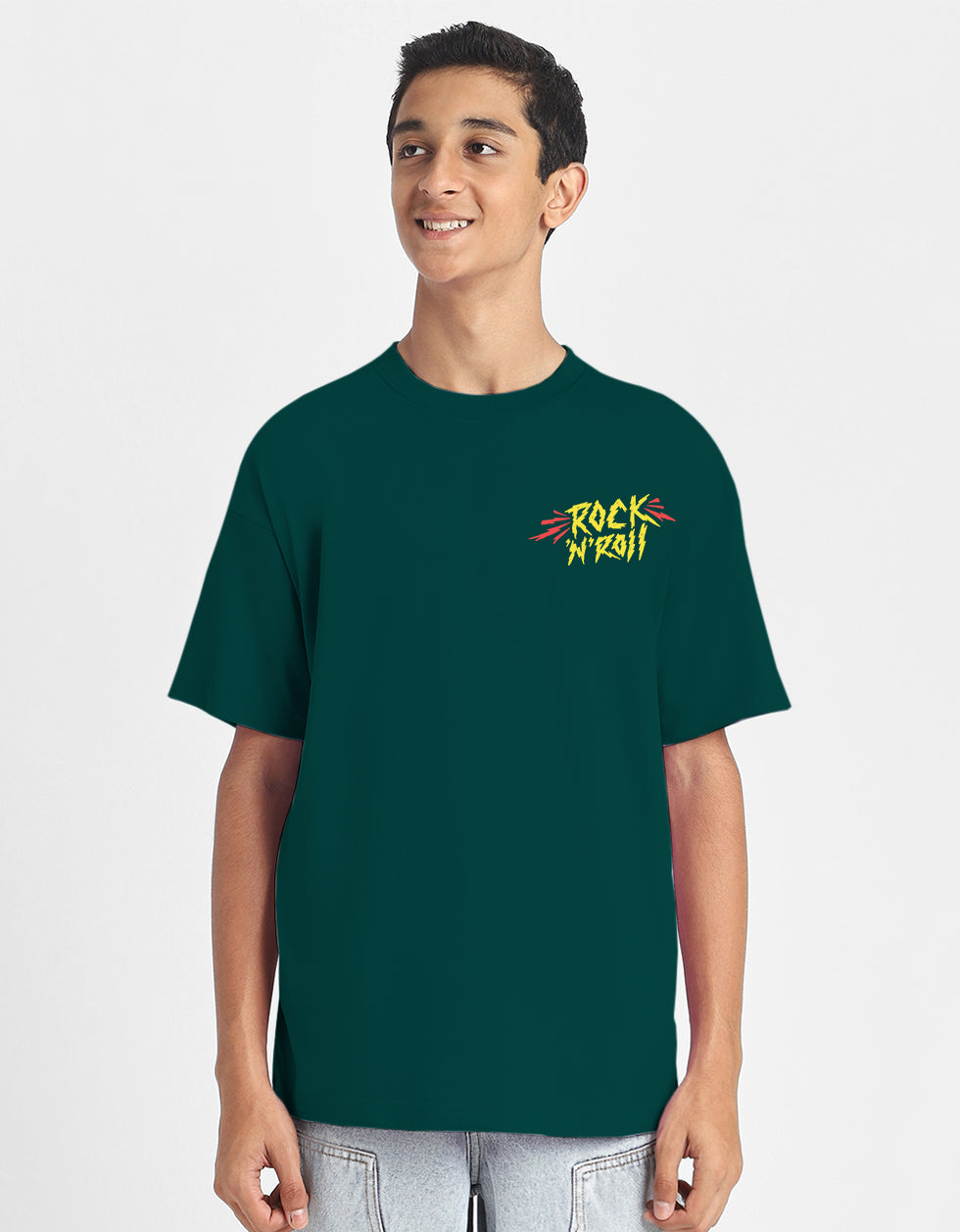 Rock & Roll Green Oversized Graphic Printed Boys T-shirt