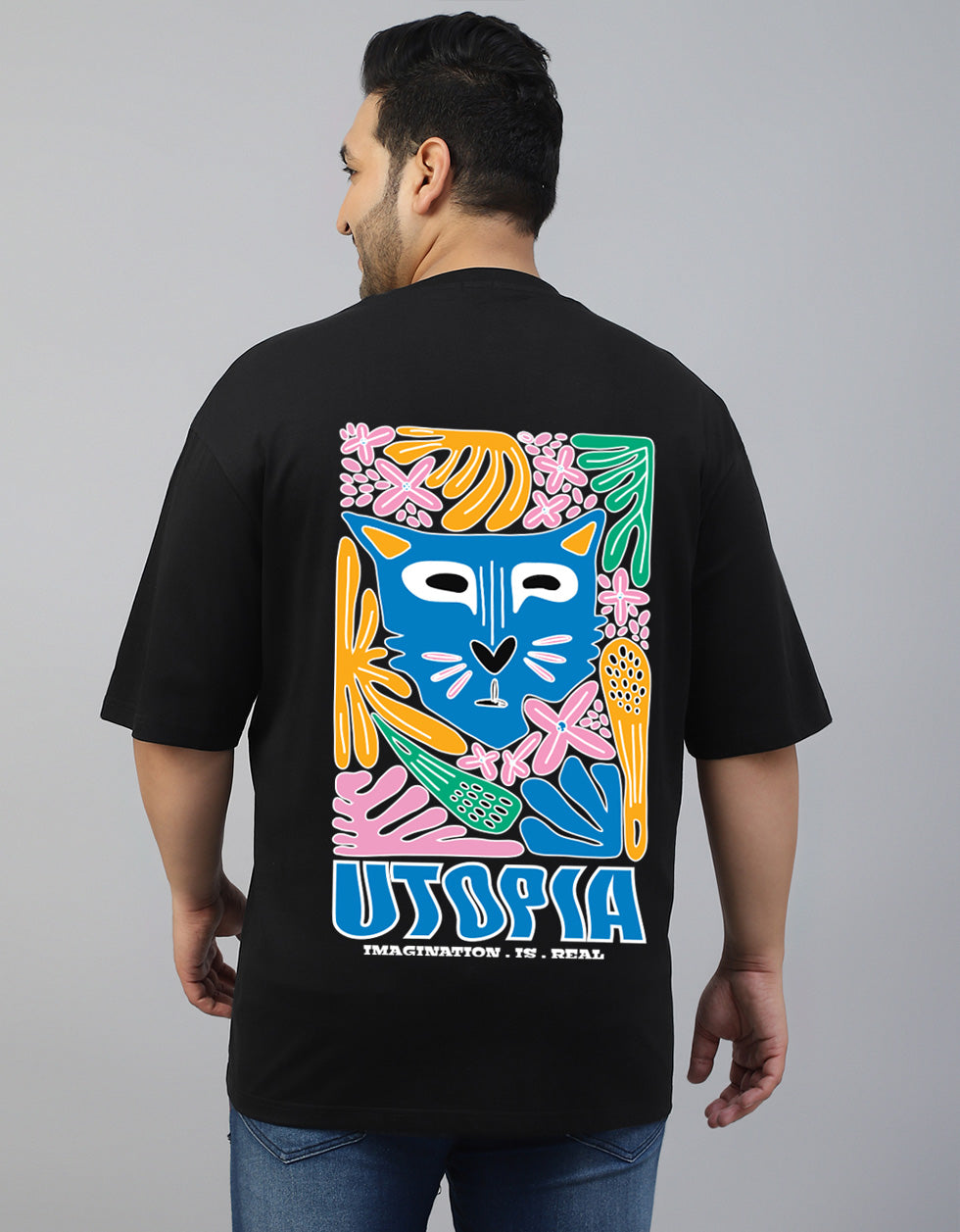 Utopia Black Oversized Back Graphic Plus Size Printed Tshirt