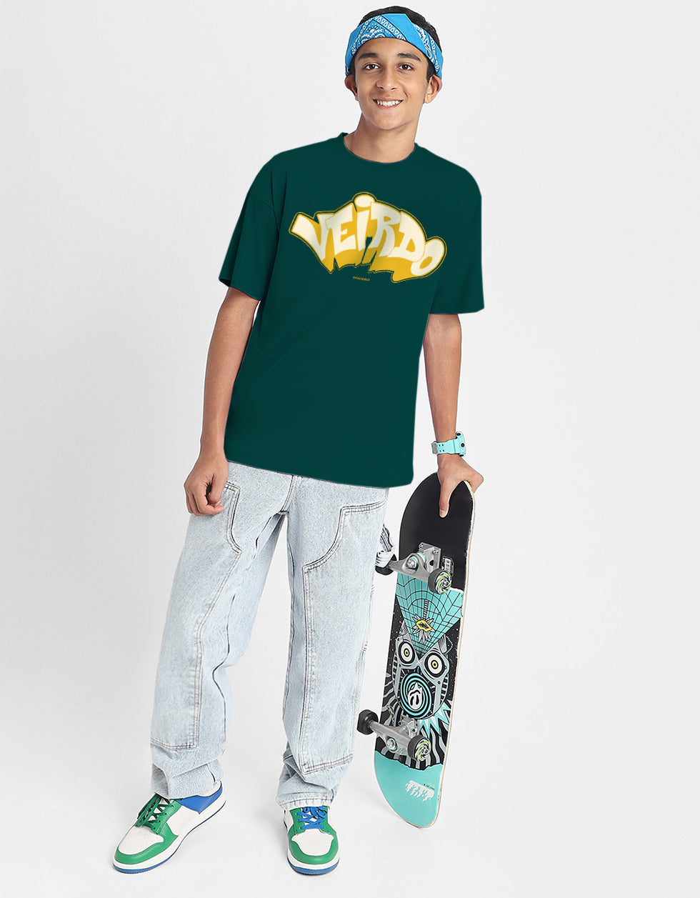 Veirdo Original Green Oversized Graphic Printed Boys T-shirt