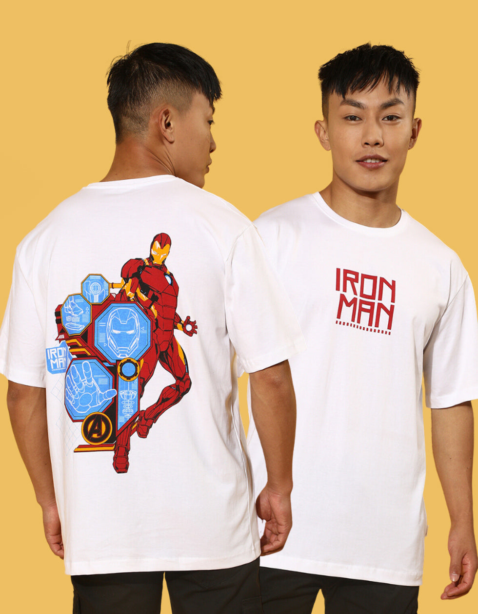 Ironman White Oversized Front & Back Graphic Printed Tshirt