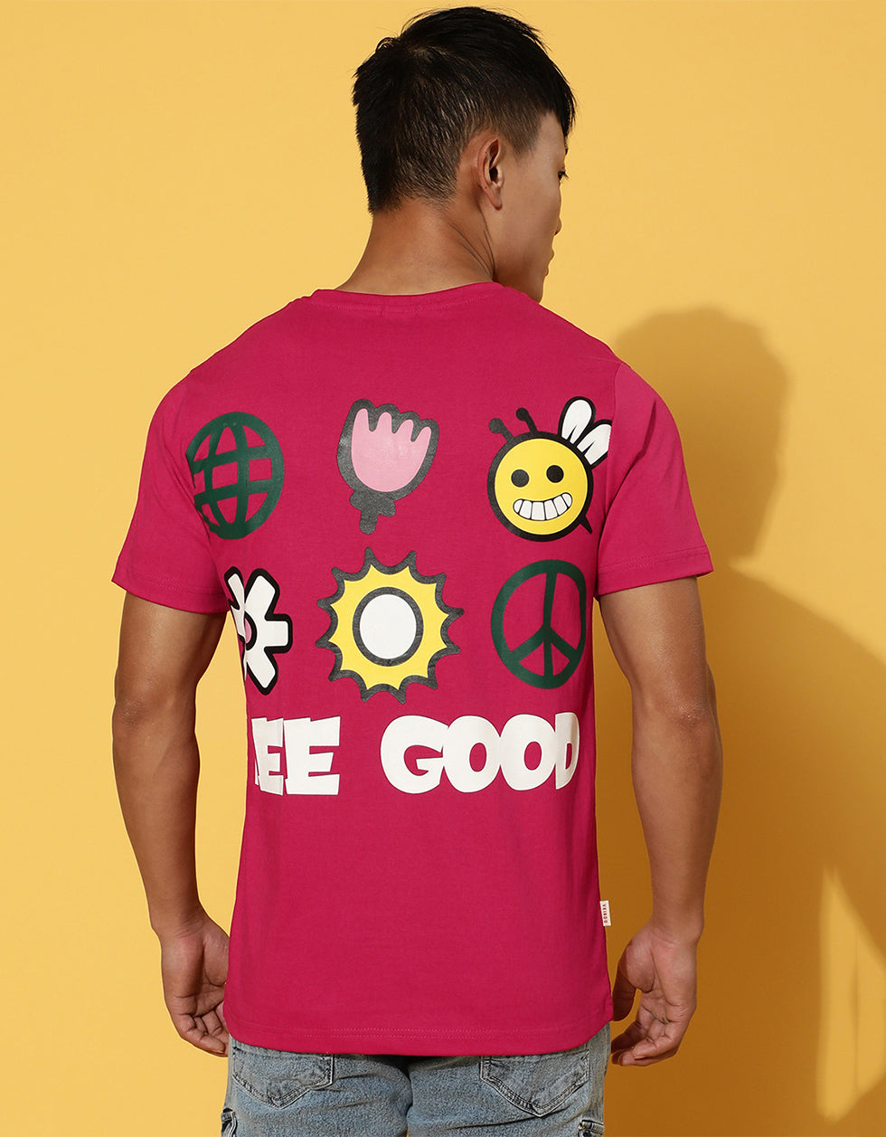 Be Good Regular Fit Viva Magenta Graphic Back Printed Tshirt