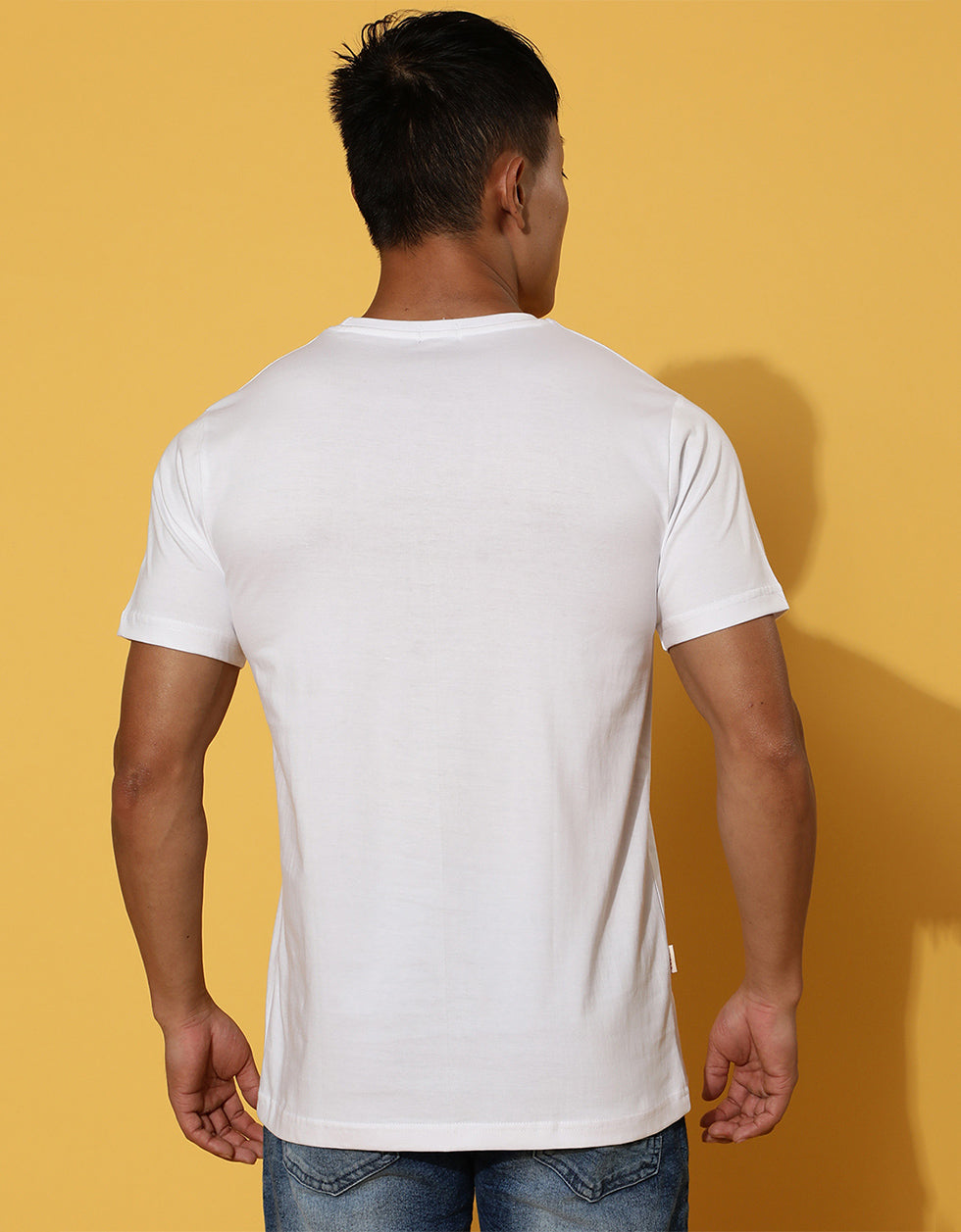 YUM White Regular Fit Chest Graphic Printed Tshirt