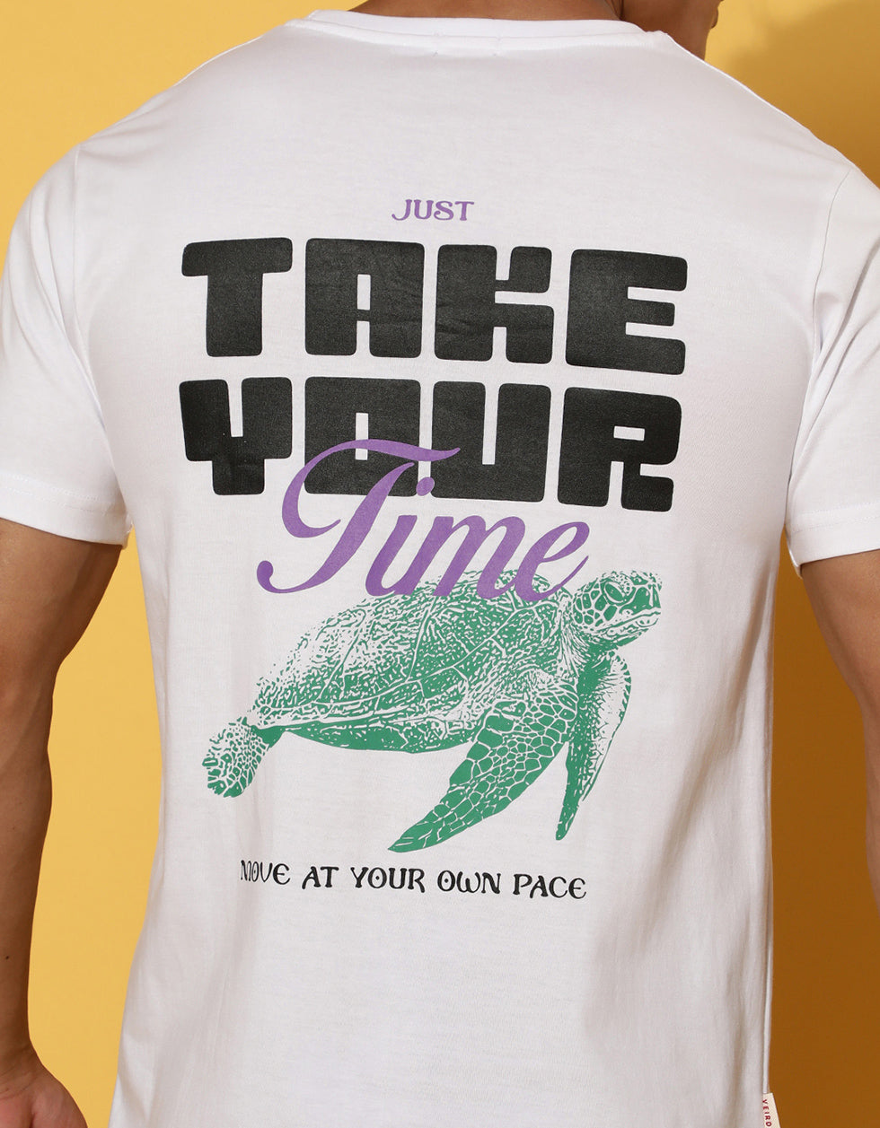 Take Your Time White Back Graphic Regular Printed Tshirt