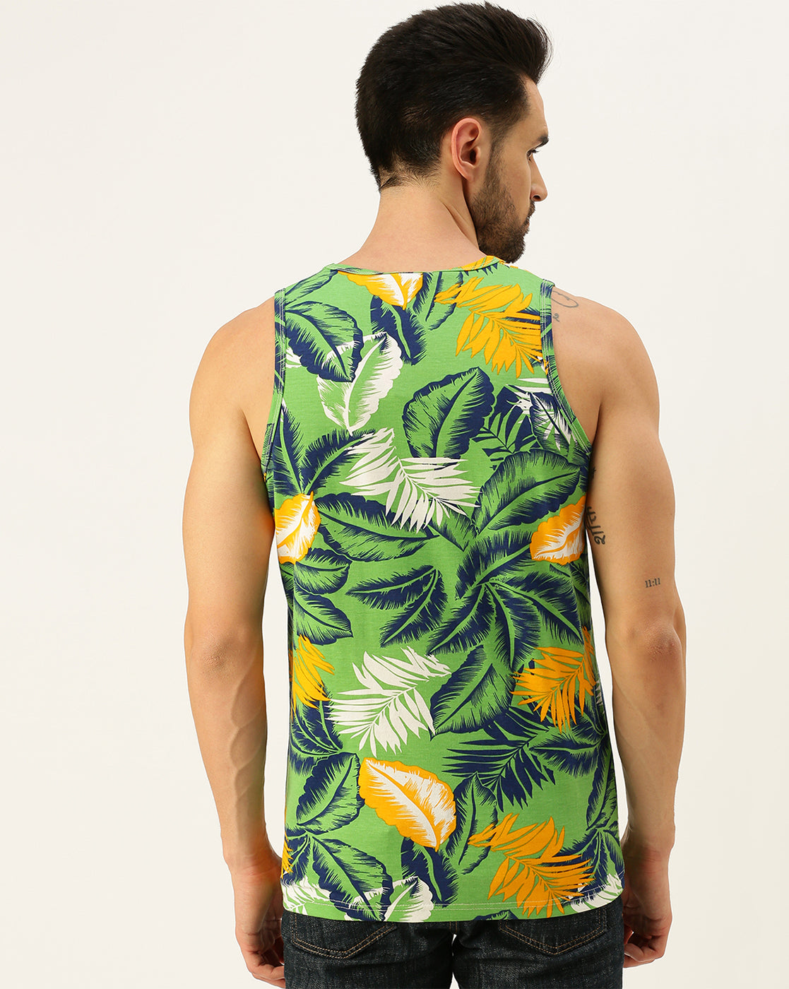 Leaf Printed Green Gym Vest