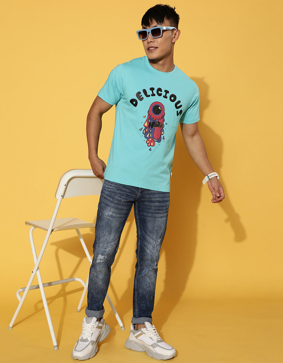 Delicious Printed Blue Chest Graphic Regular Printed Tshirt