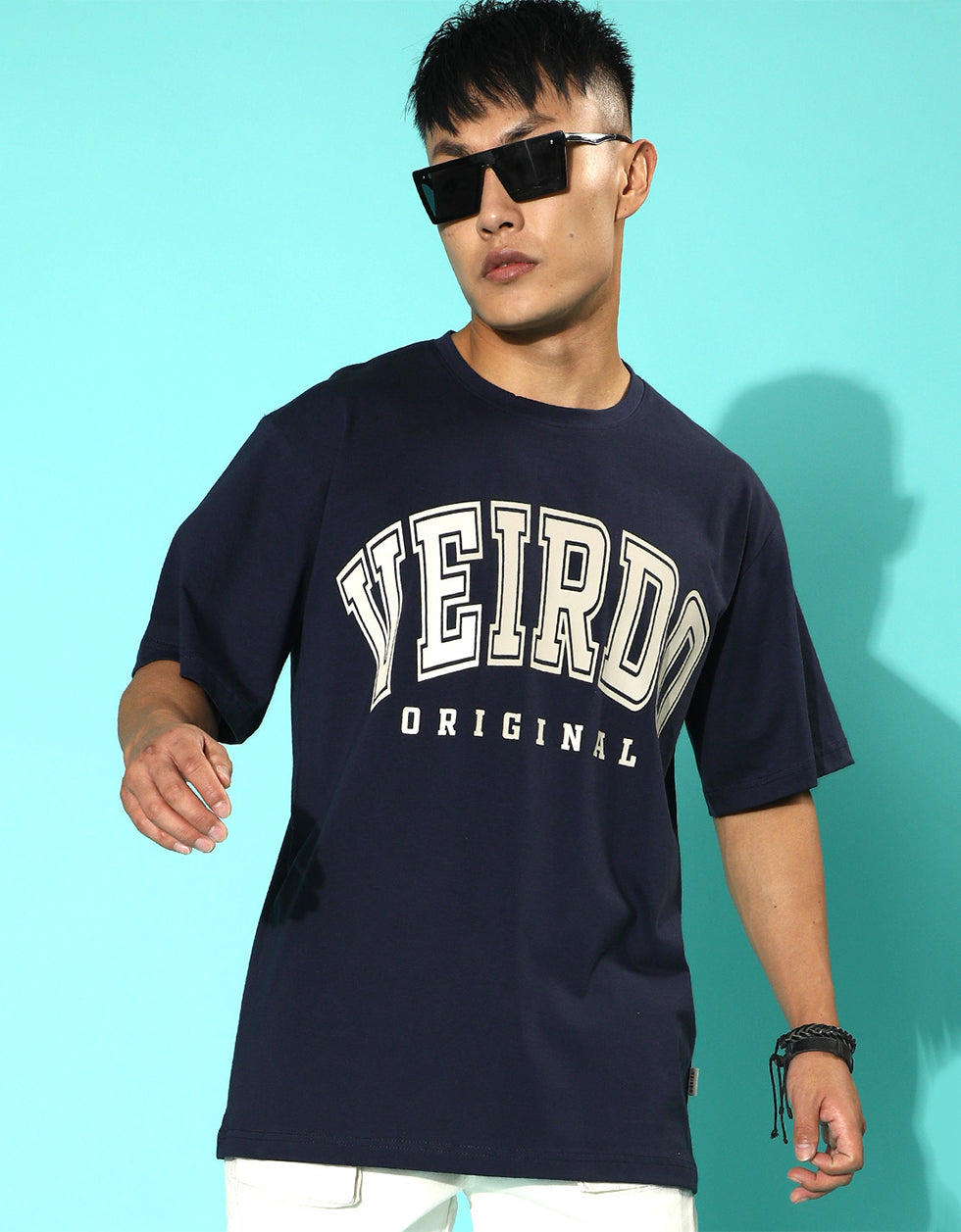 Veirdo Original Navy Oversized Typography Brand Printed Tshirt