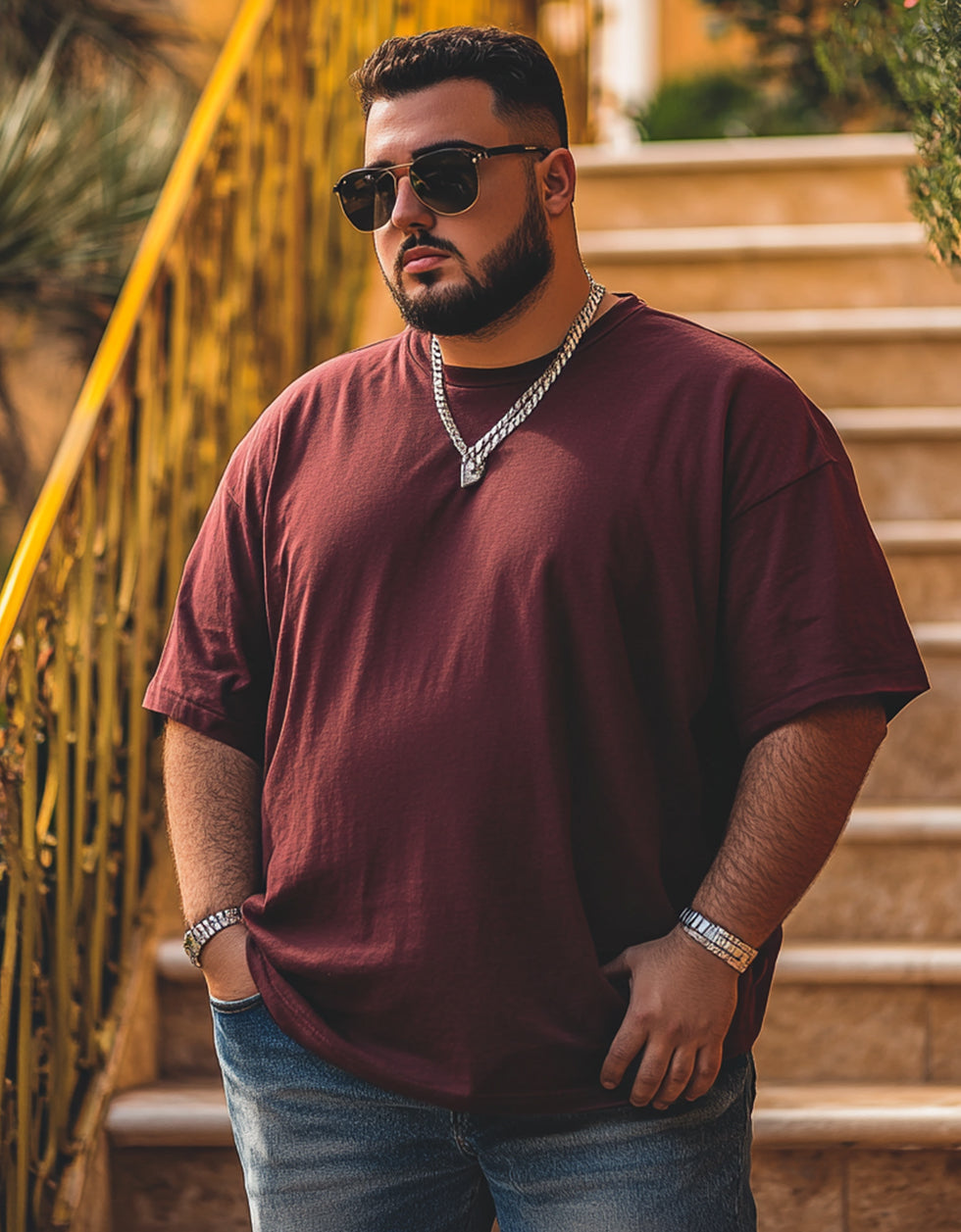 Maroon Solid Plus Size Oversized T-shirt