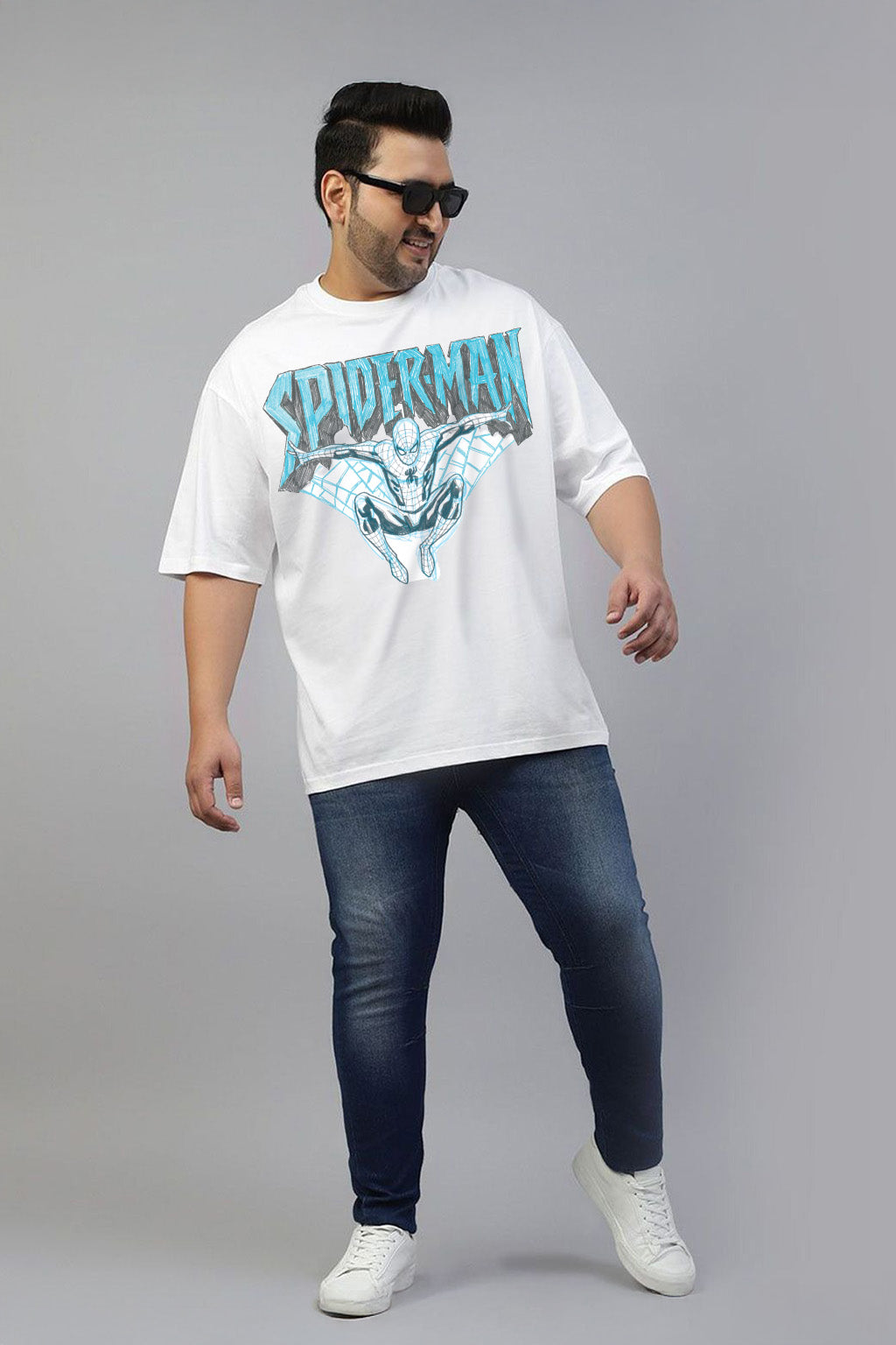 Spiderman White Graphic Printed Plus Size T-shirt