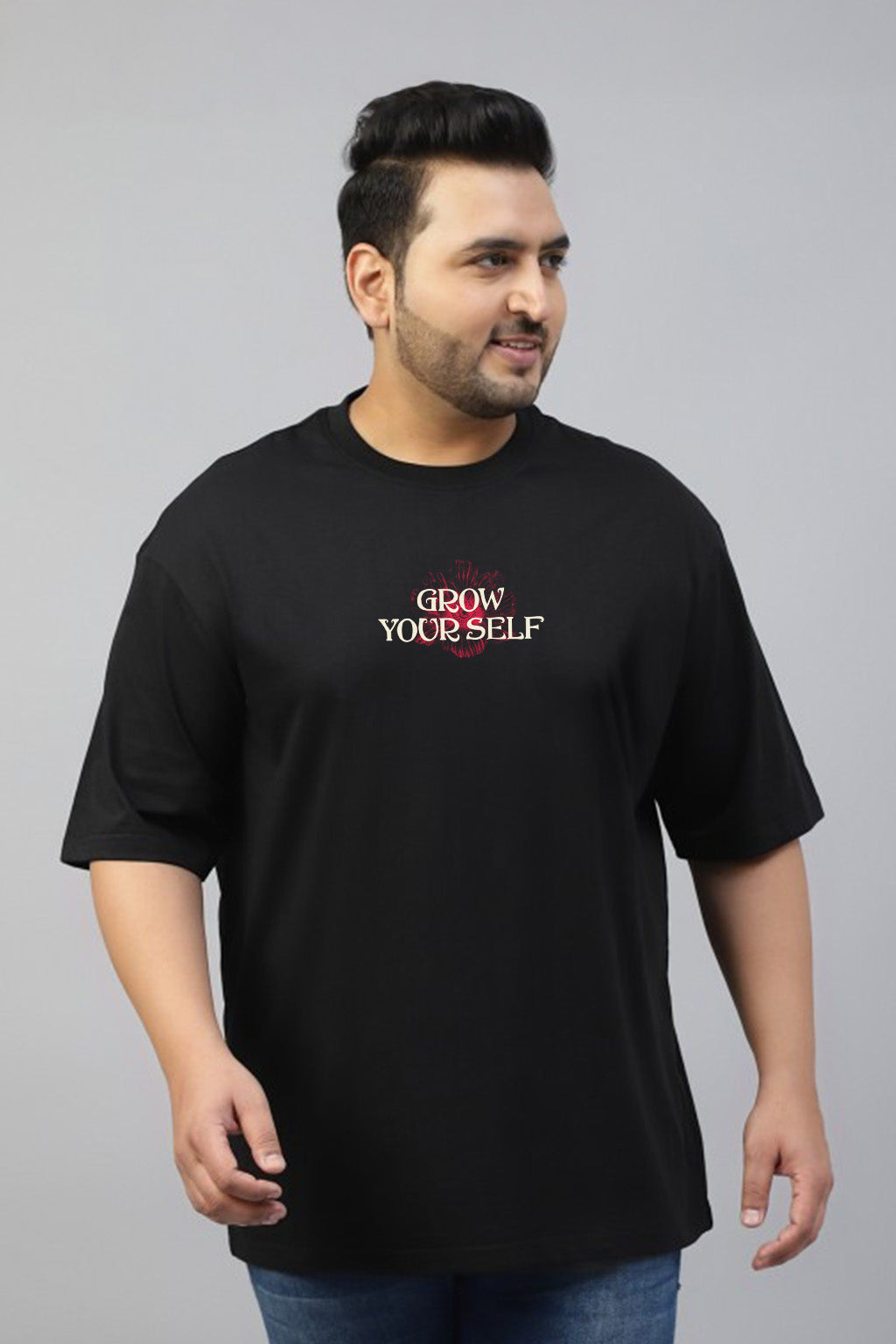 Be With Nature Black Graphic Printed Plus Size T-shirt