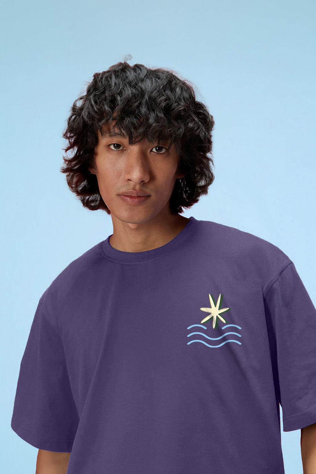 Lazy Days Skipper Blue Oversized Puff Printed Exclusive T-shirt