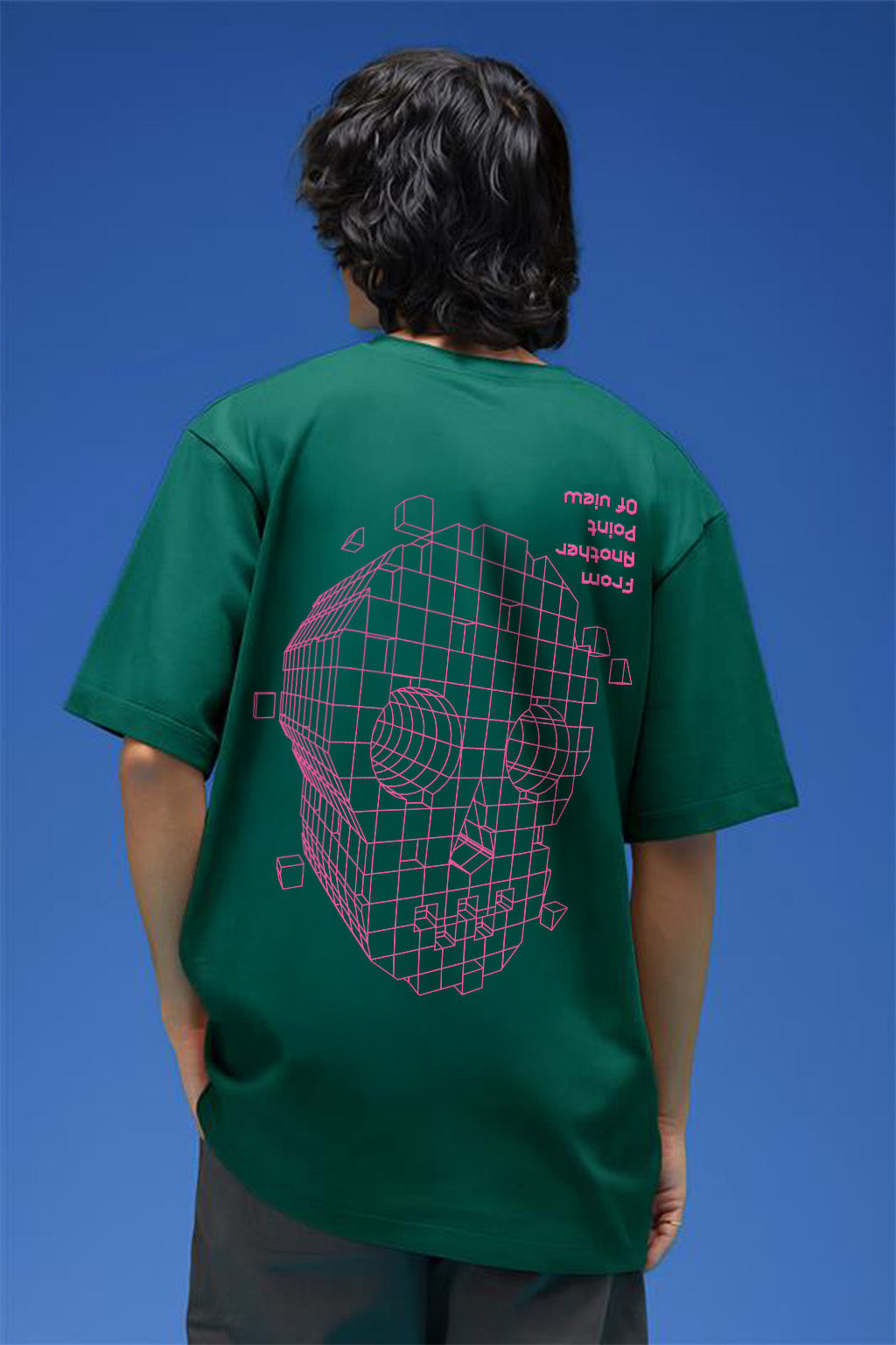 Point Of View Green Oversized Puff Printed Exclusive T-shirt