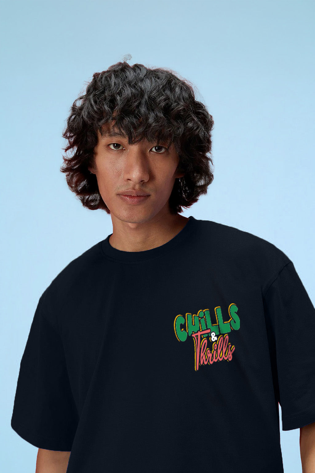 Chill Thrills Navy Oversized Puff Printed Exclusive T-shirt
