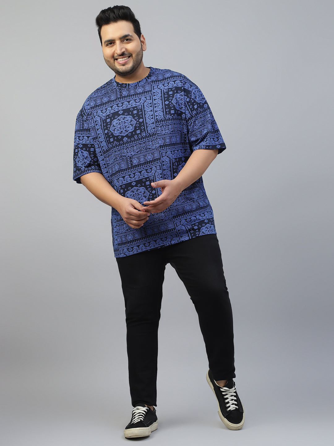 Paisley Navy Oversized Plus Size All Over Printed Tshirt