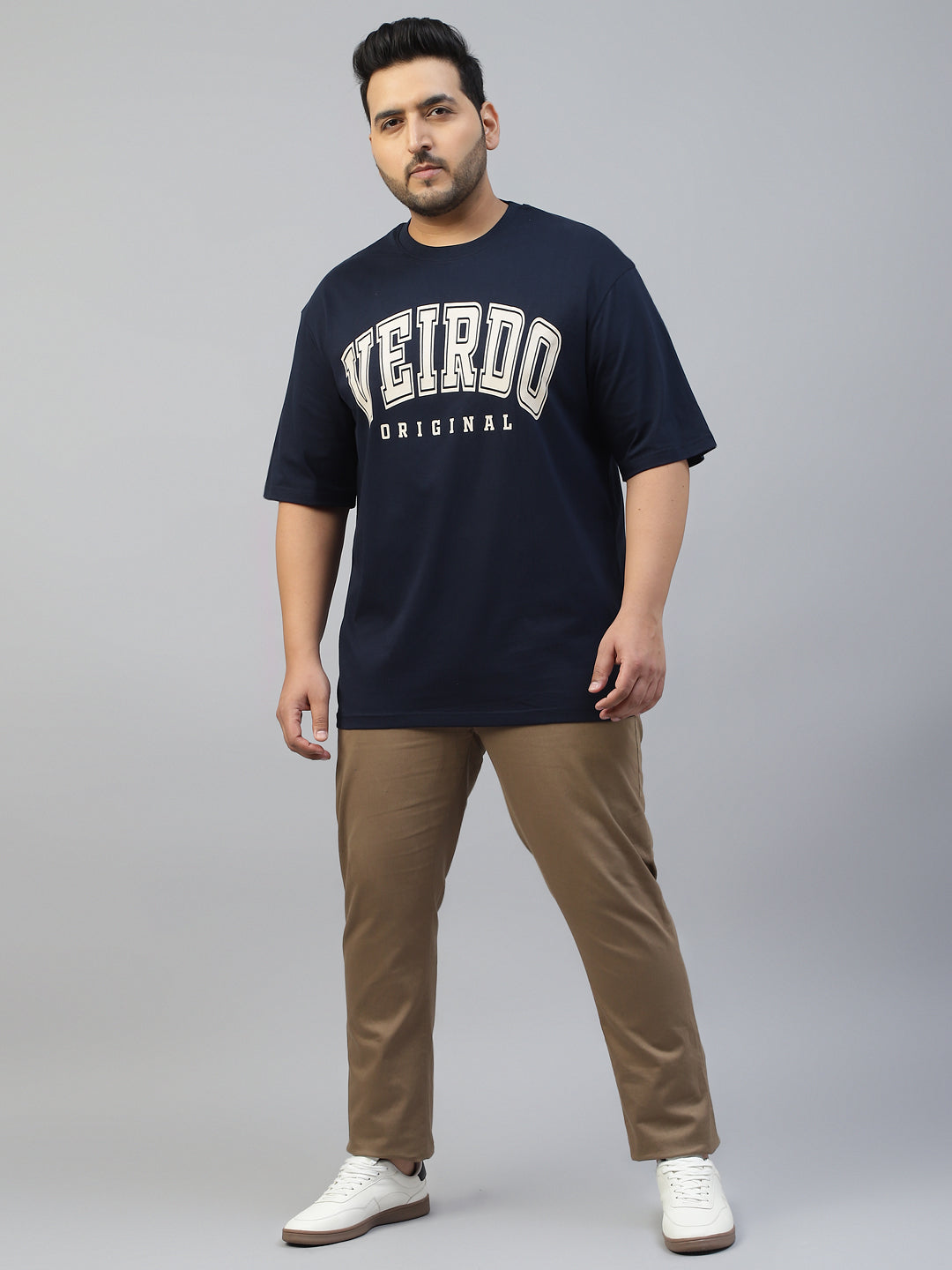 Veirdo Original Navy Oversized Typography Plus Size Printed Tshirt