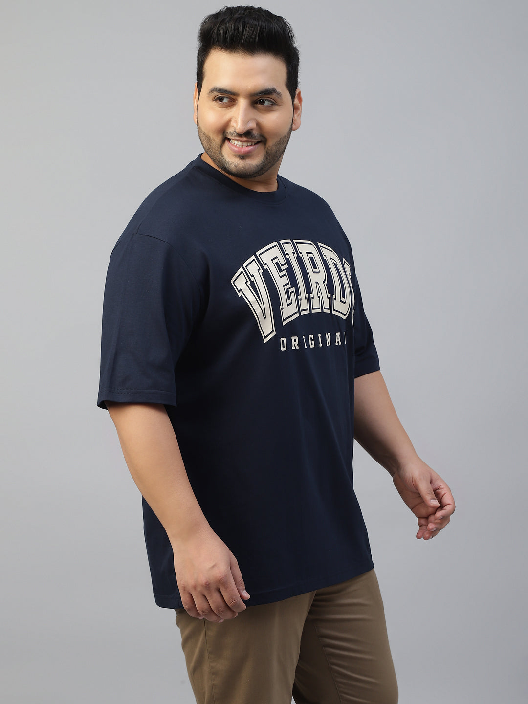 Veirdo Original Navy Oversized Typography Plus Size Printed Tshirt