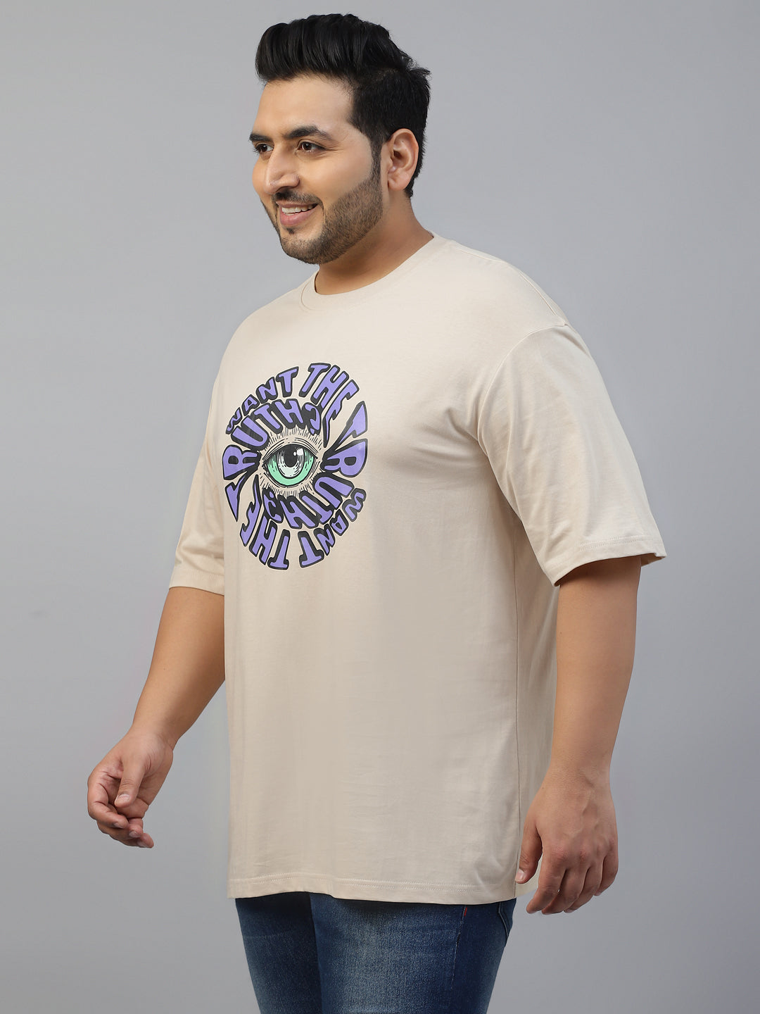 Truth Beige Oversized Chest Plus Size Graphic Printed Tshirt