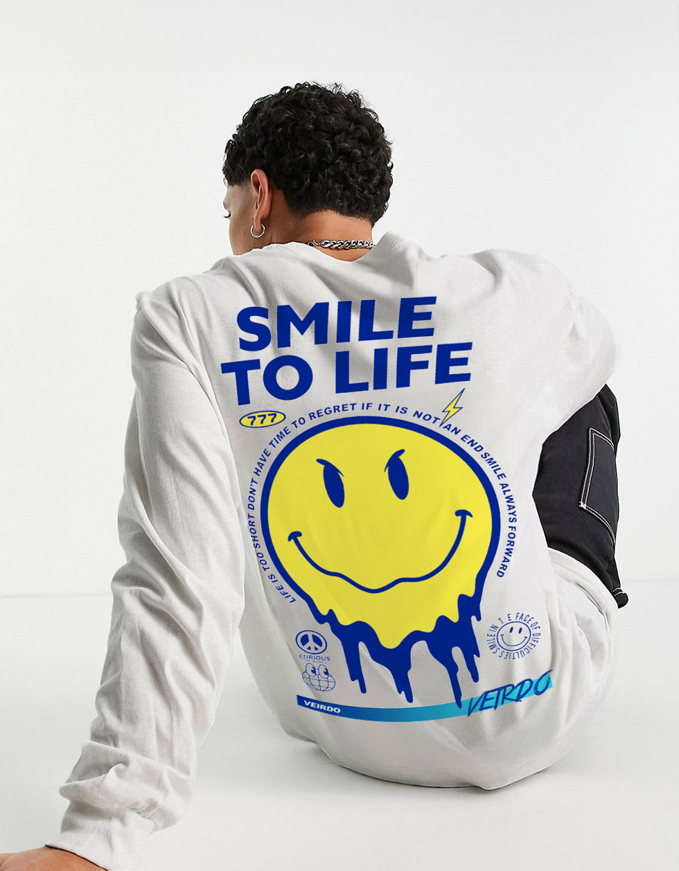 SMILE TO LIFE White Back Graphic Printed Full Sleeve Tshirt