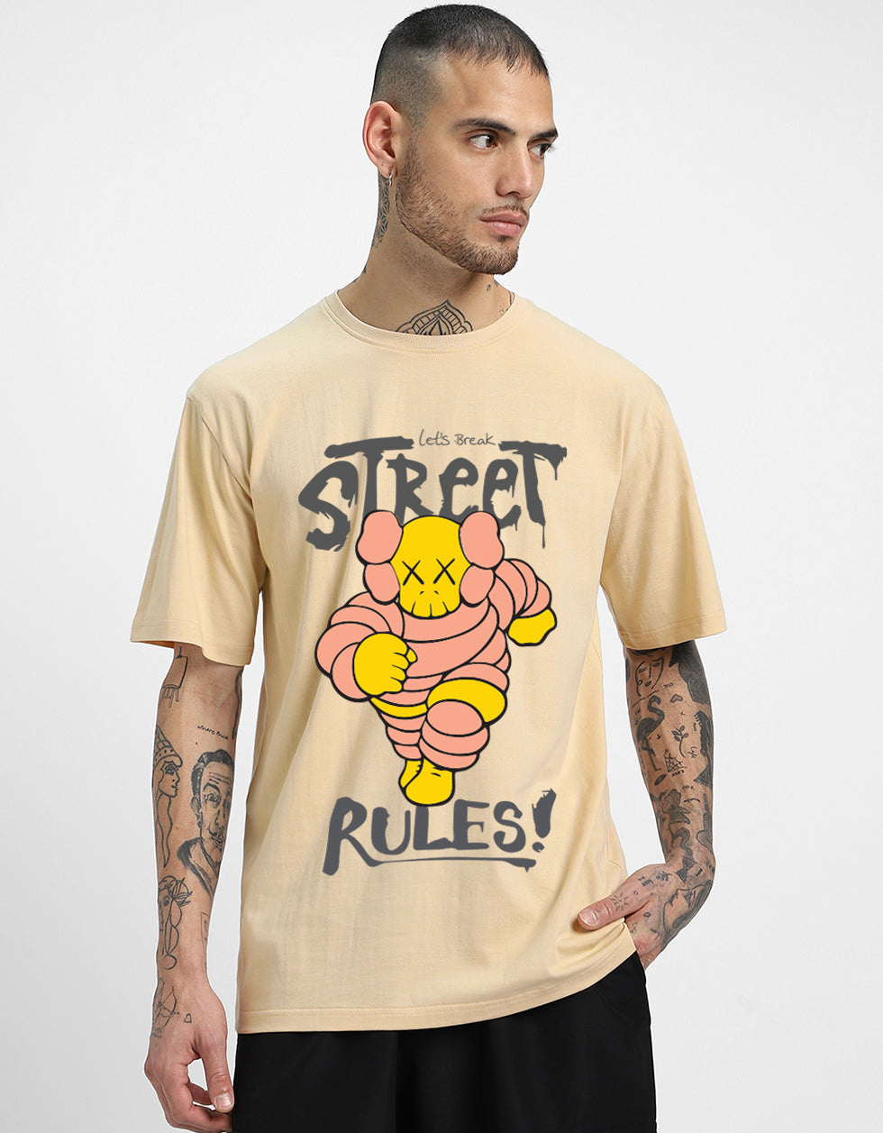 Street Rules Black Oversized Front Graphic Printed Tshirt