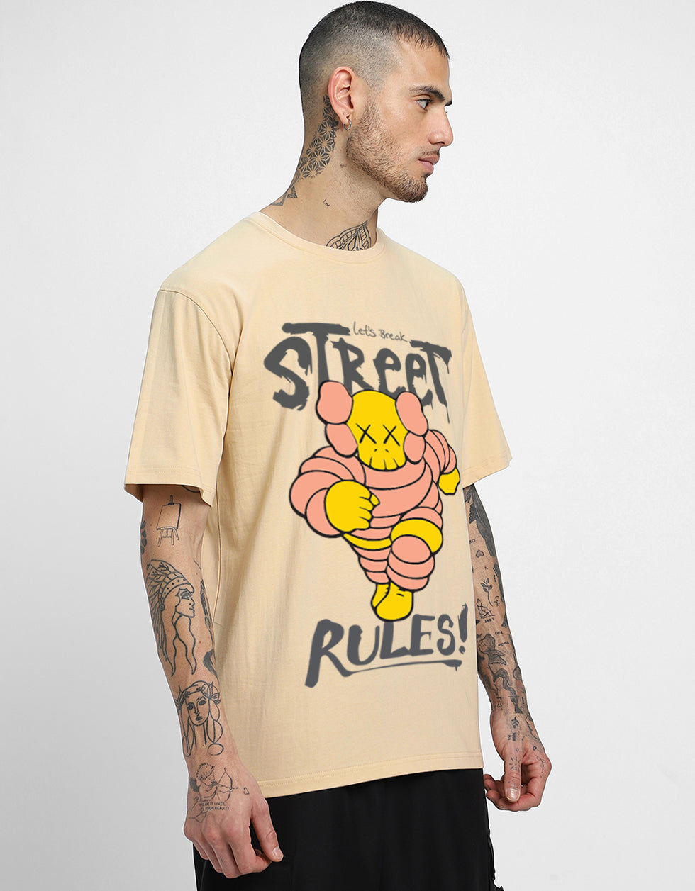 Street Rules Black Oversized Front Graphic Printed Tshirt