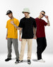 Pack of 3 Plain Oversized T-shirts: Black & Mustard & Maroon