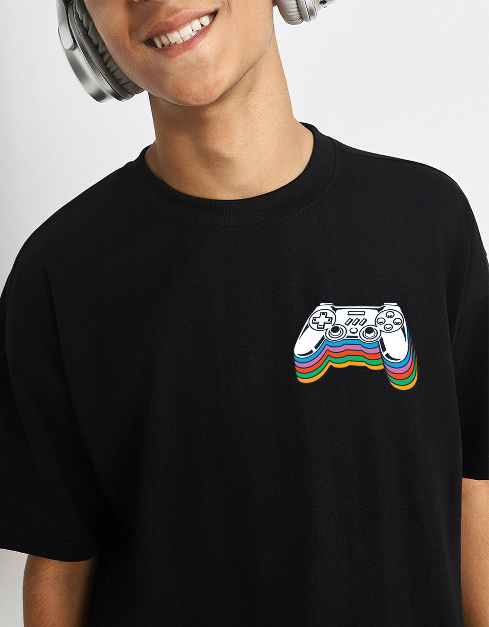 Video Game Black Oversized Graphic Pocket Printed Boys T-shirt