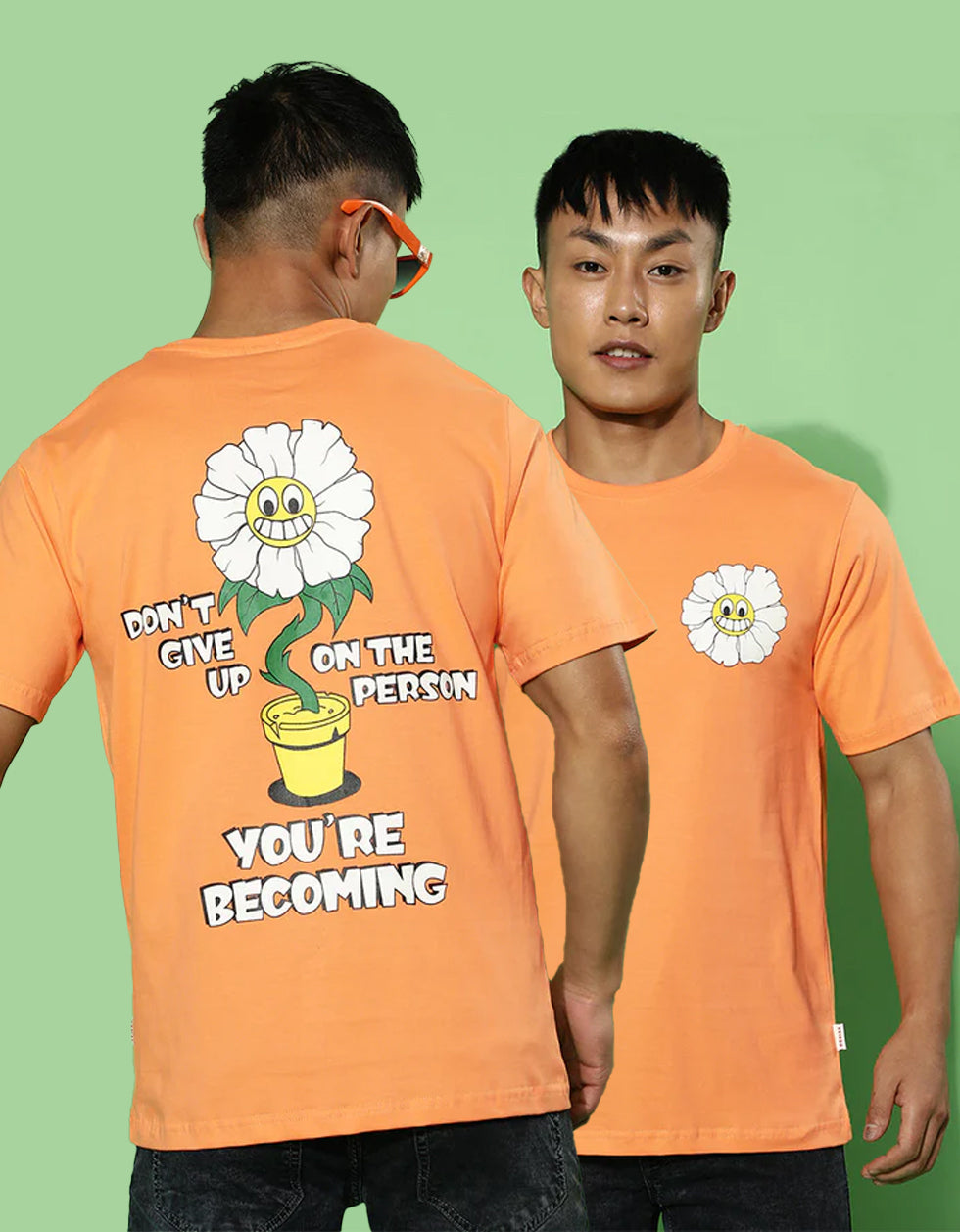 Don't Give Up Orange Regular fit Printed Back Graphic Printed Tshirt