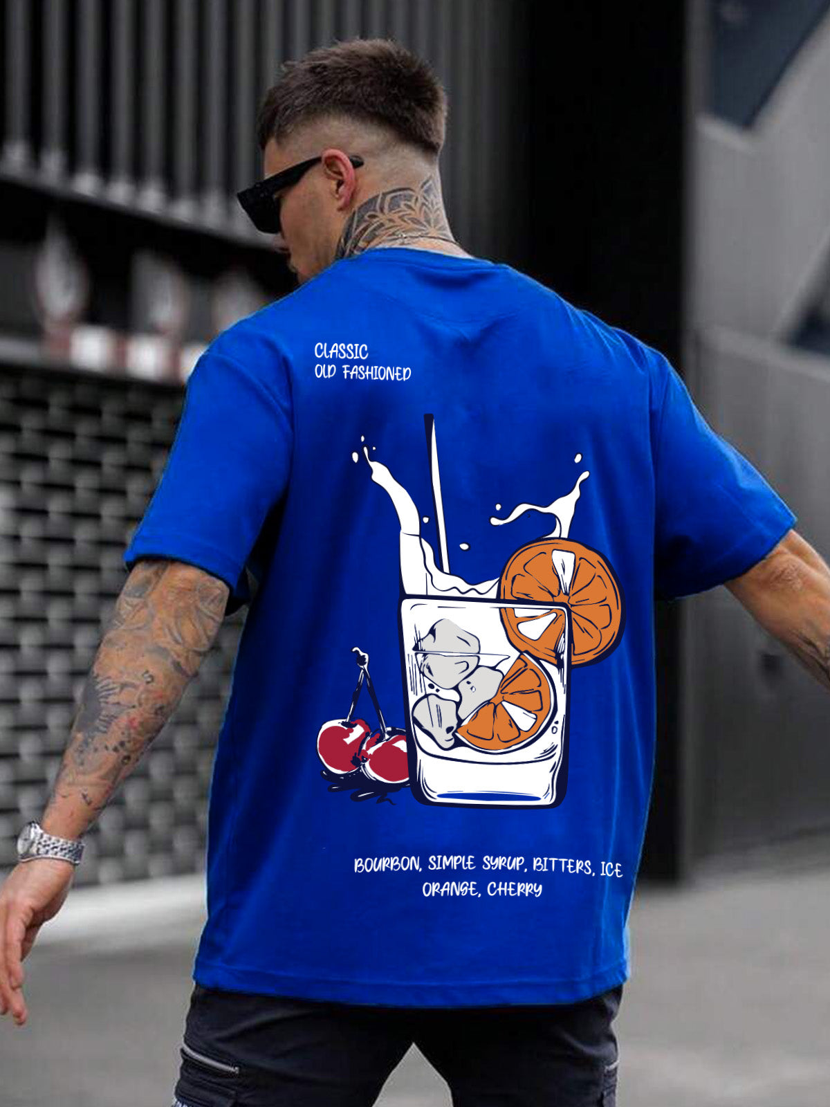 GLASS OF MILK Blue Oversized Back Printed Tshirts