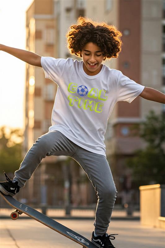 Goal Time White Oversized Graphic Printed Boys T-shirt
