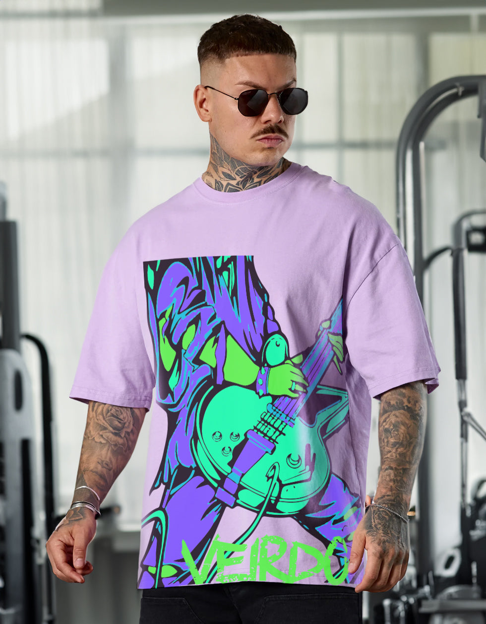 Lilac Guitarist Oversized Chest Graphic Printed Tshirt