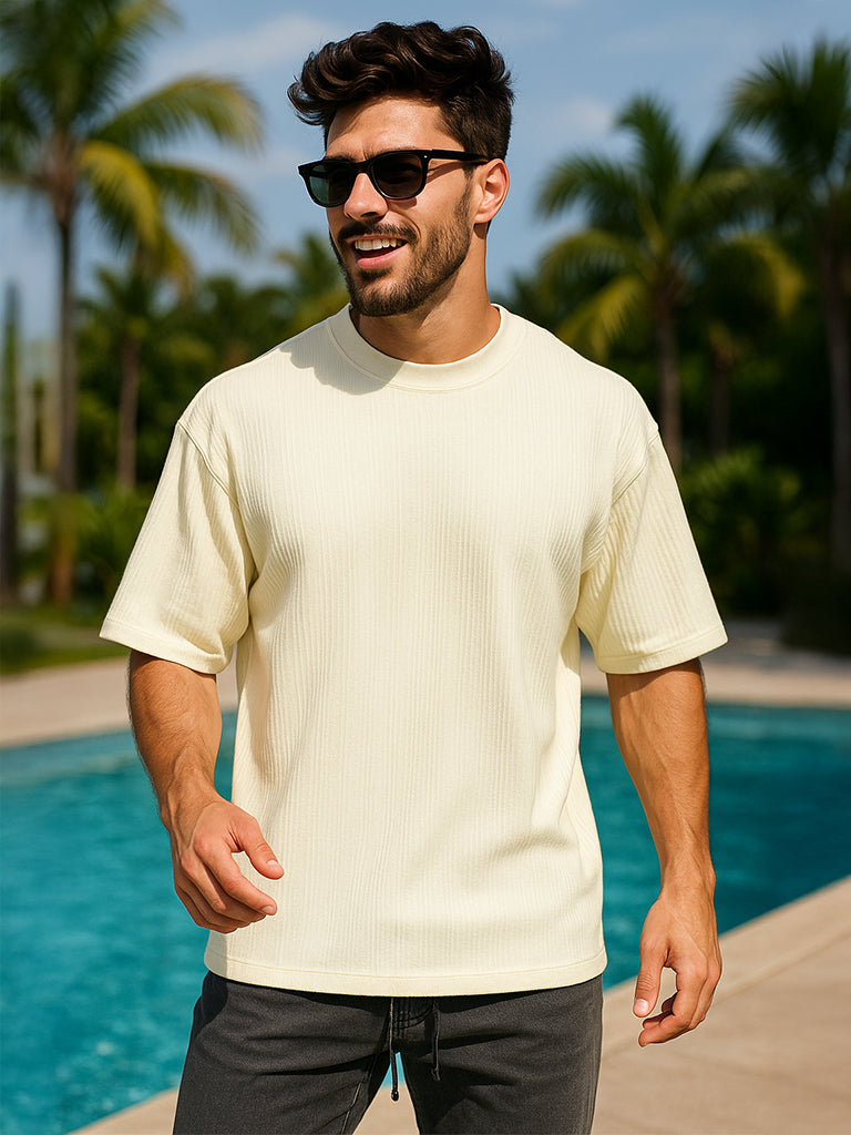 White Textured Plain Oversized Exclusive T-shirt