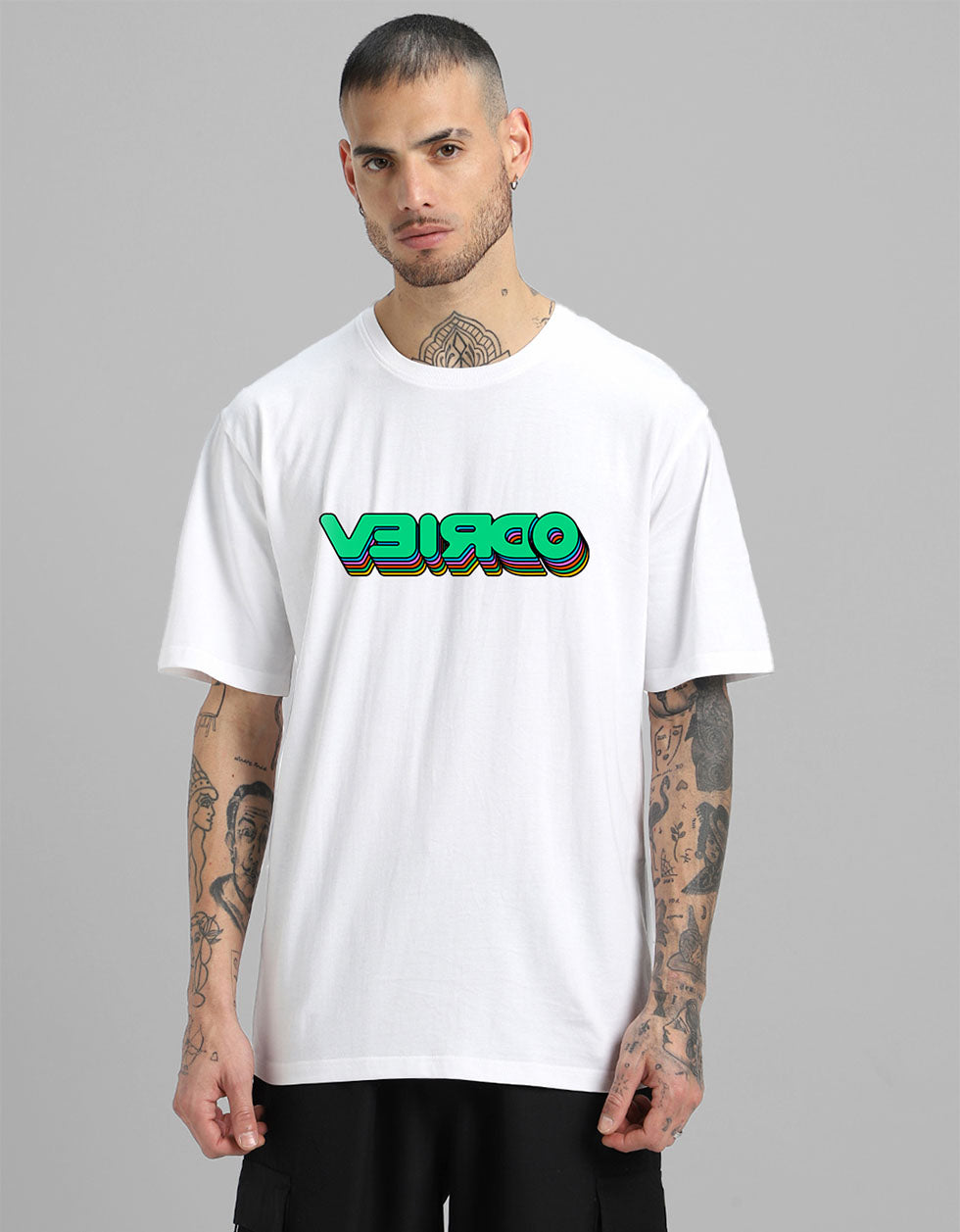 VEIRDO Printed White Men's Front Typographic Printed Tshirt