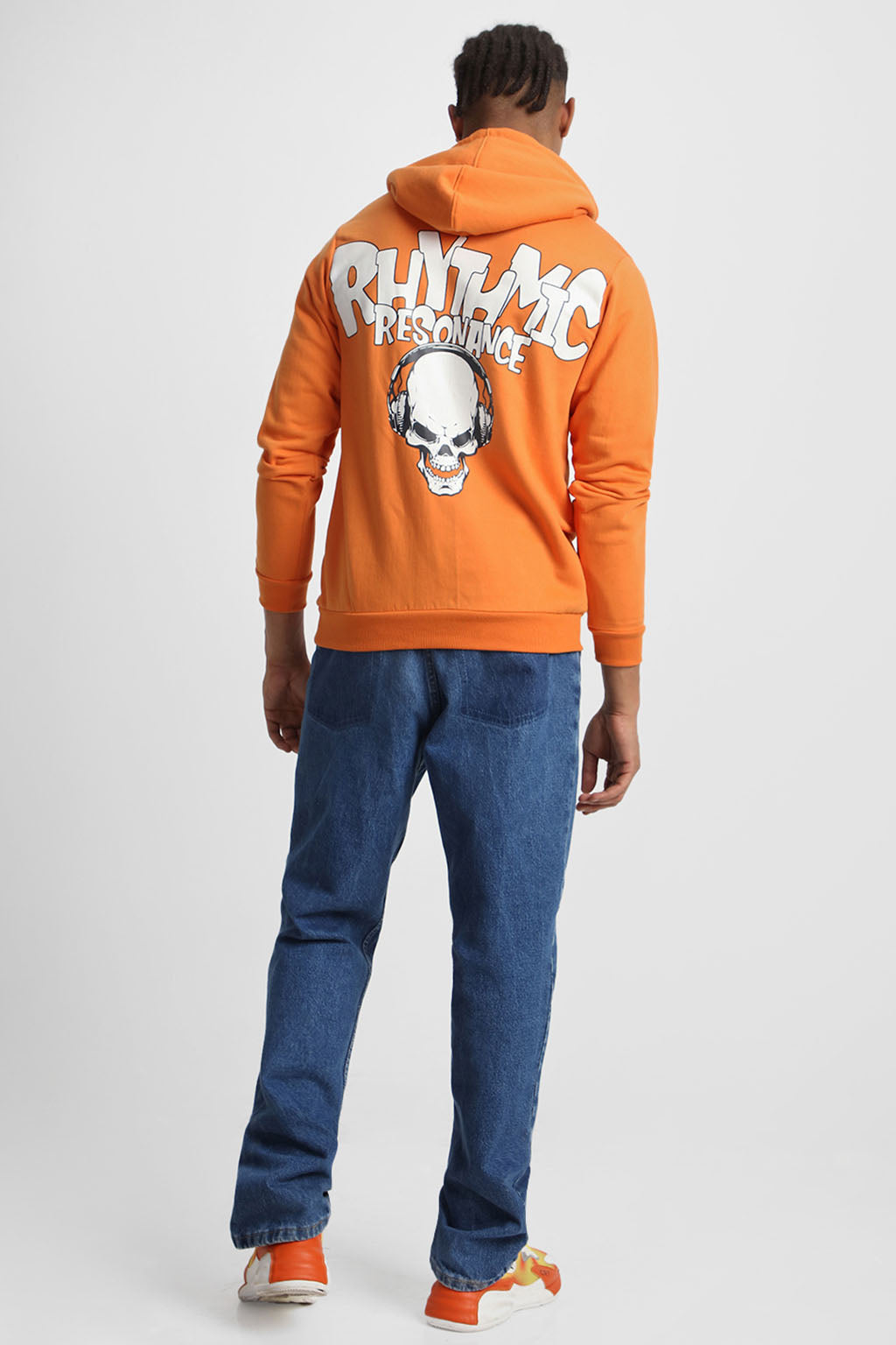 Rhythmic Orange Regular Fit Back Printed Hoodie