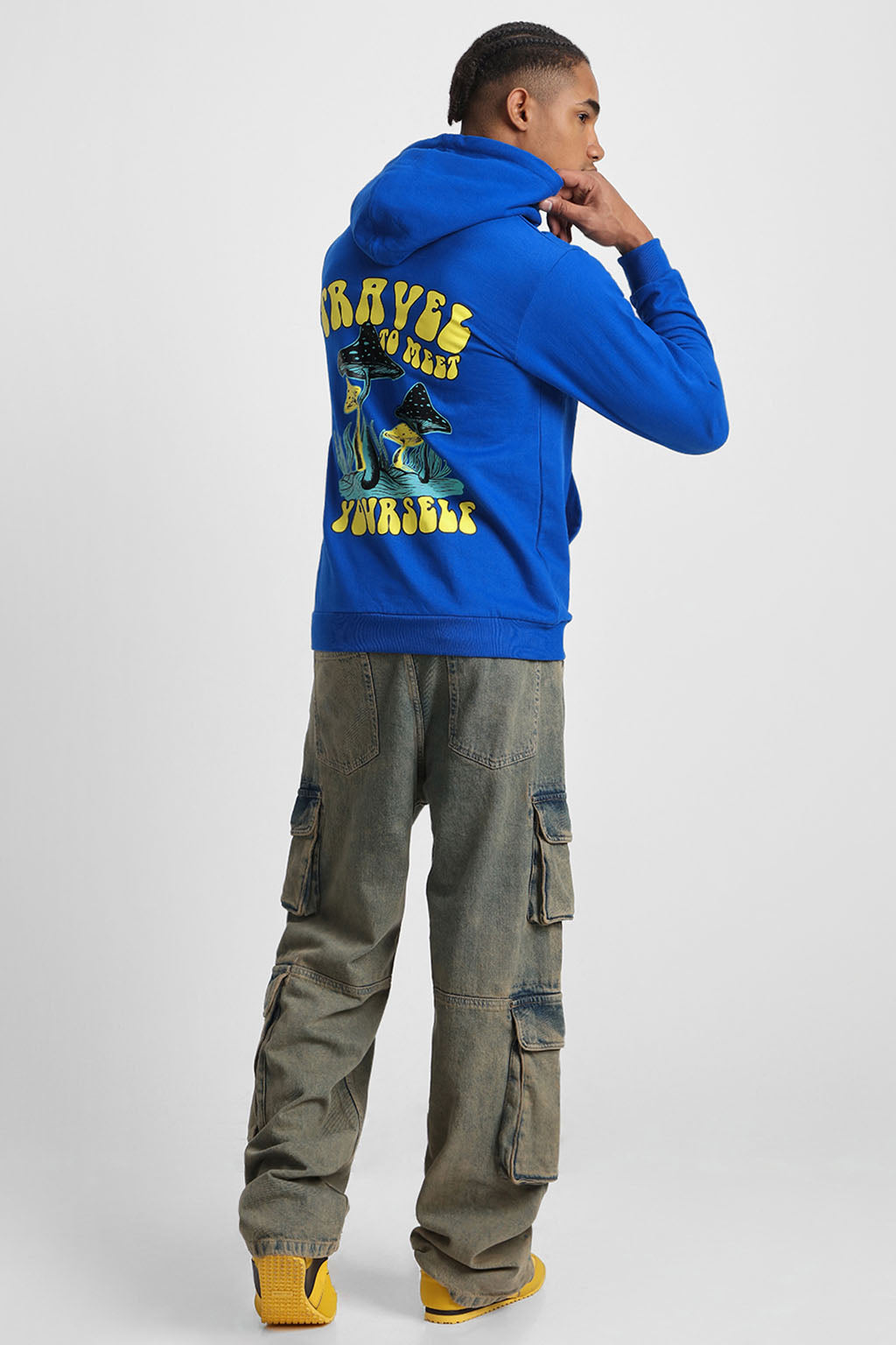 Travel Blue Regular Fit Back Printed Hoodie