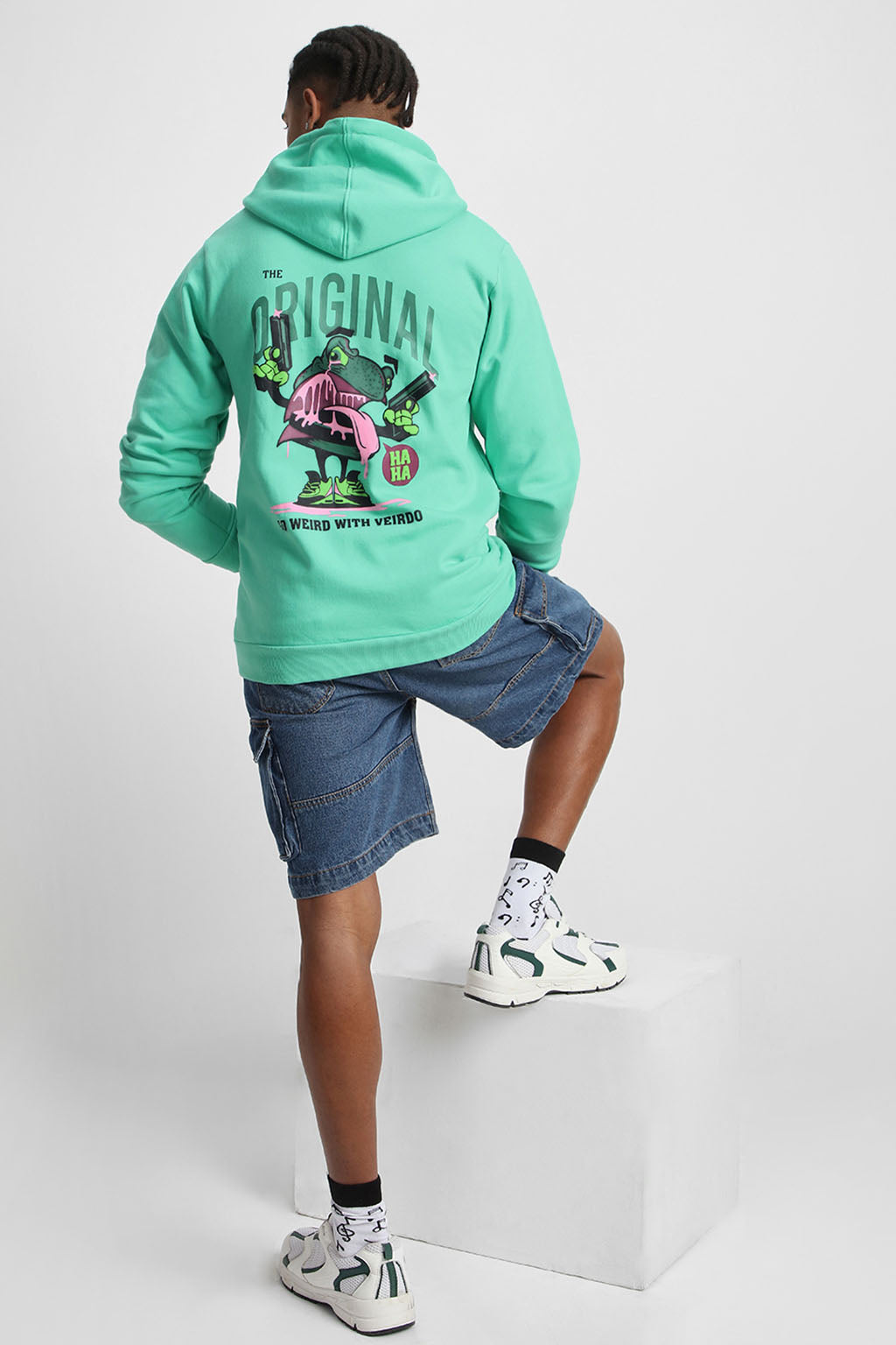 Frog Original Green Regular Fit Back Printed Hoodie