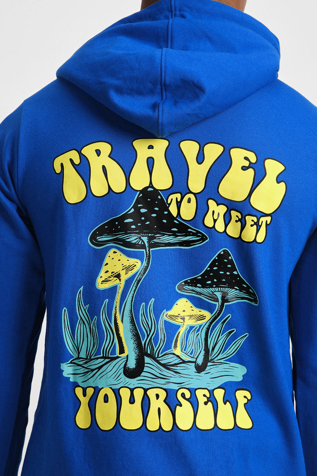 Travel Blue Regular Fit Back Printed Hoodie