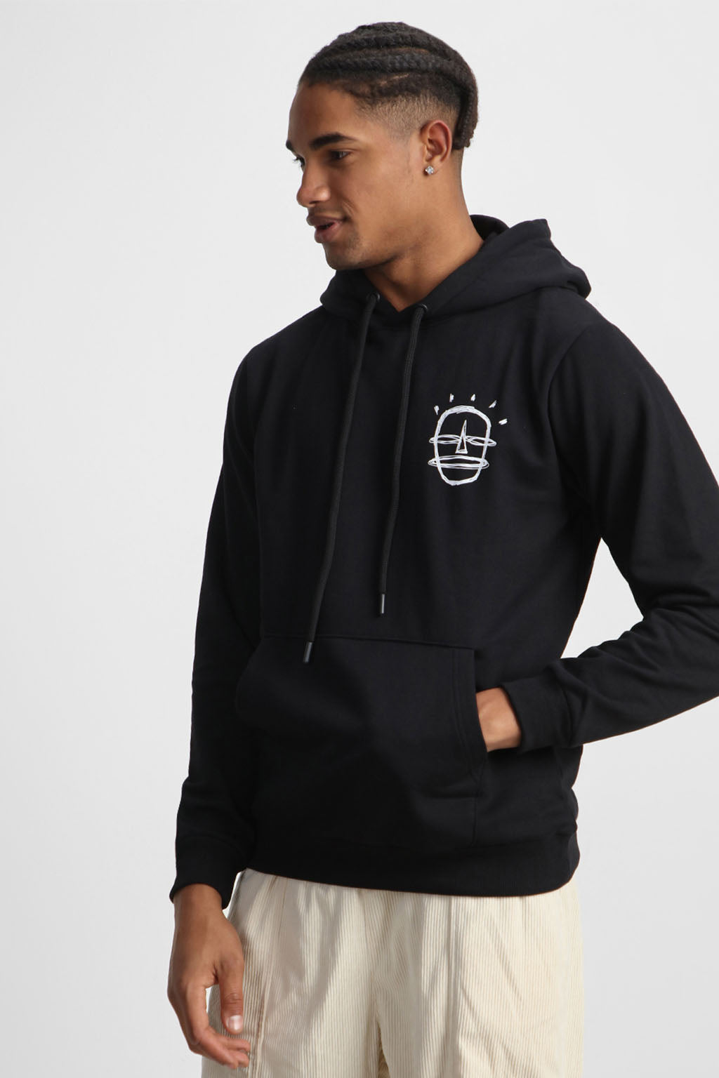 Happy Guy Black Regular Fit Back Printed Hoodie