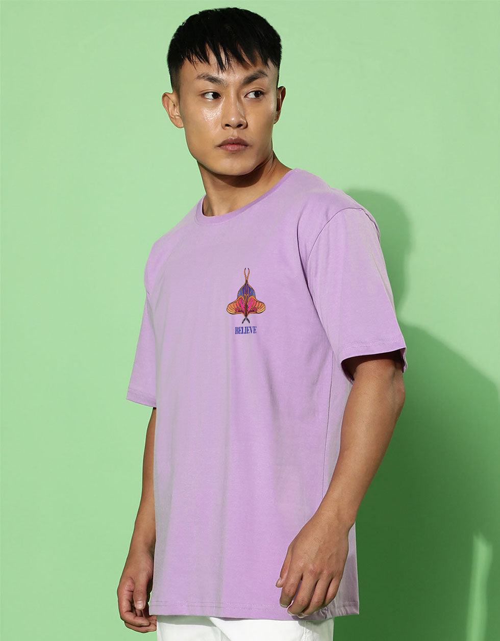 Believe Yourself Lilac Oversized Graphic Printed T-shirt