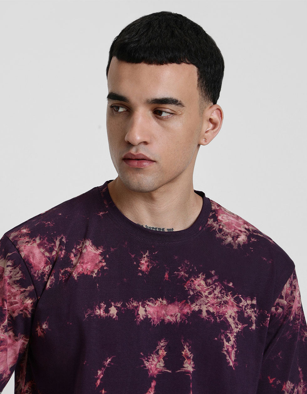 Smoke Navy Oversized Tie-Die Printed T-shirt