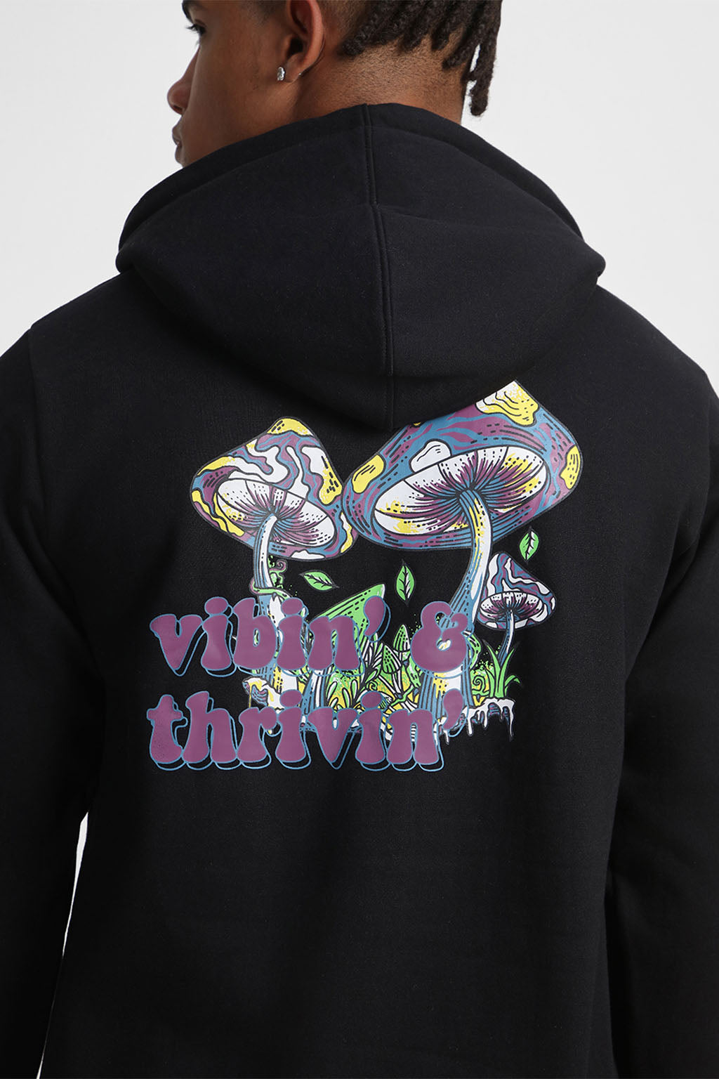 Vibin & Thrivin Black Regular Fit Back Printed Hoodie