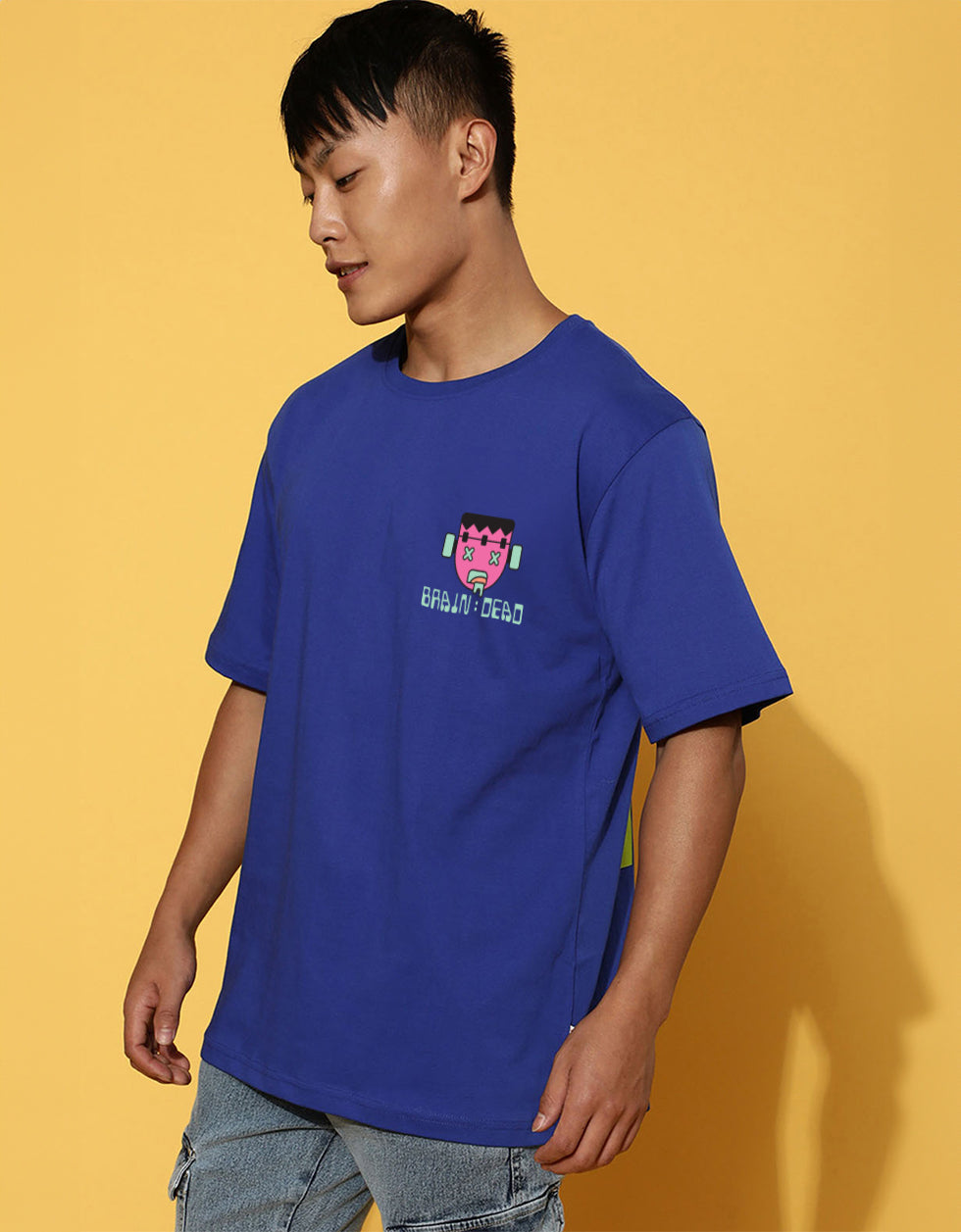 Braindead Royal Blue Oversized Printed T-shirt