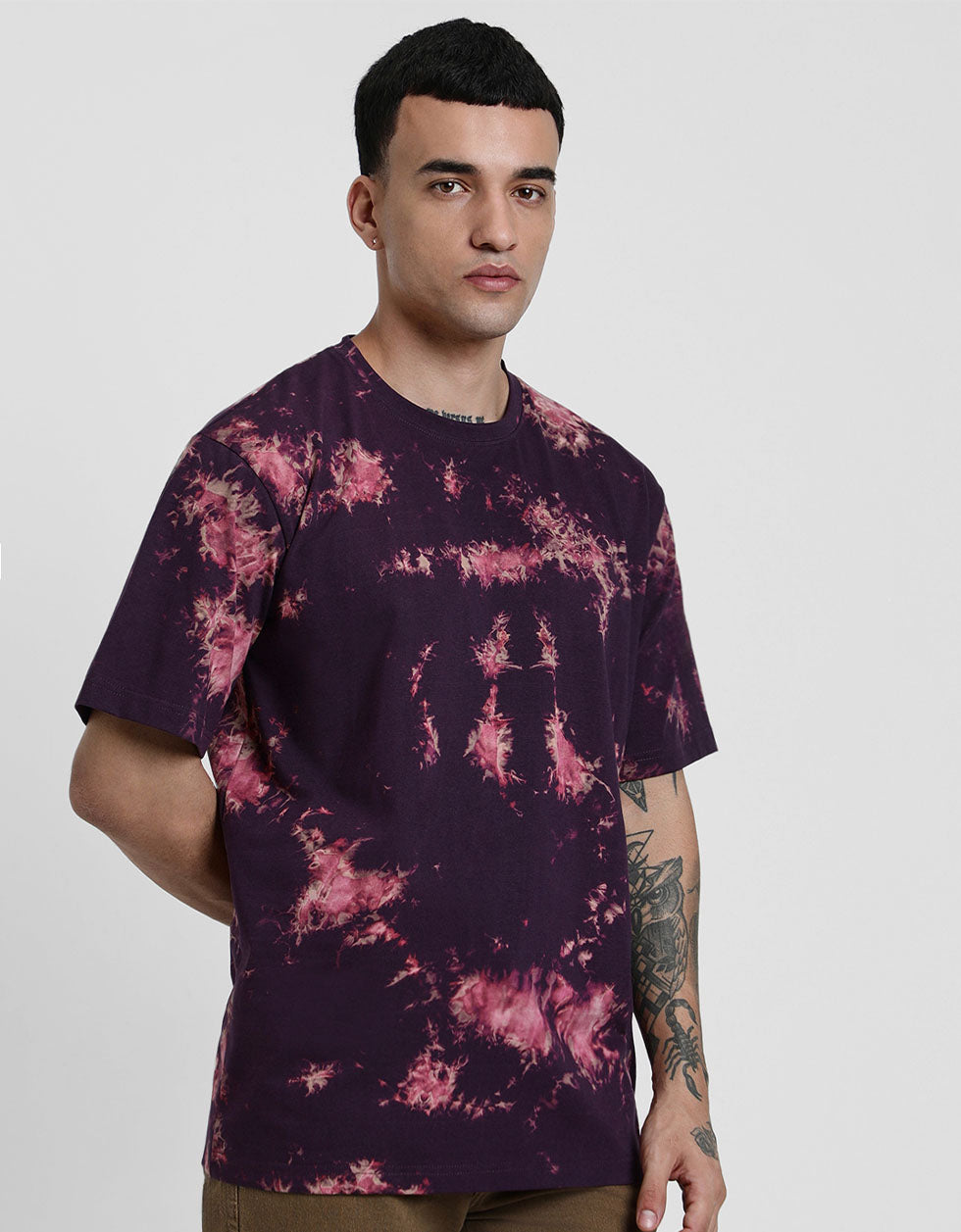 Smoke Navy Oversized Tie-Die Printed T-shirt